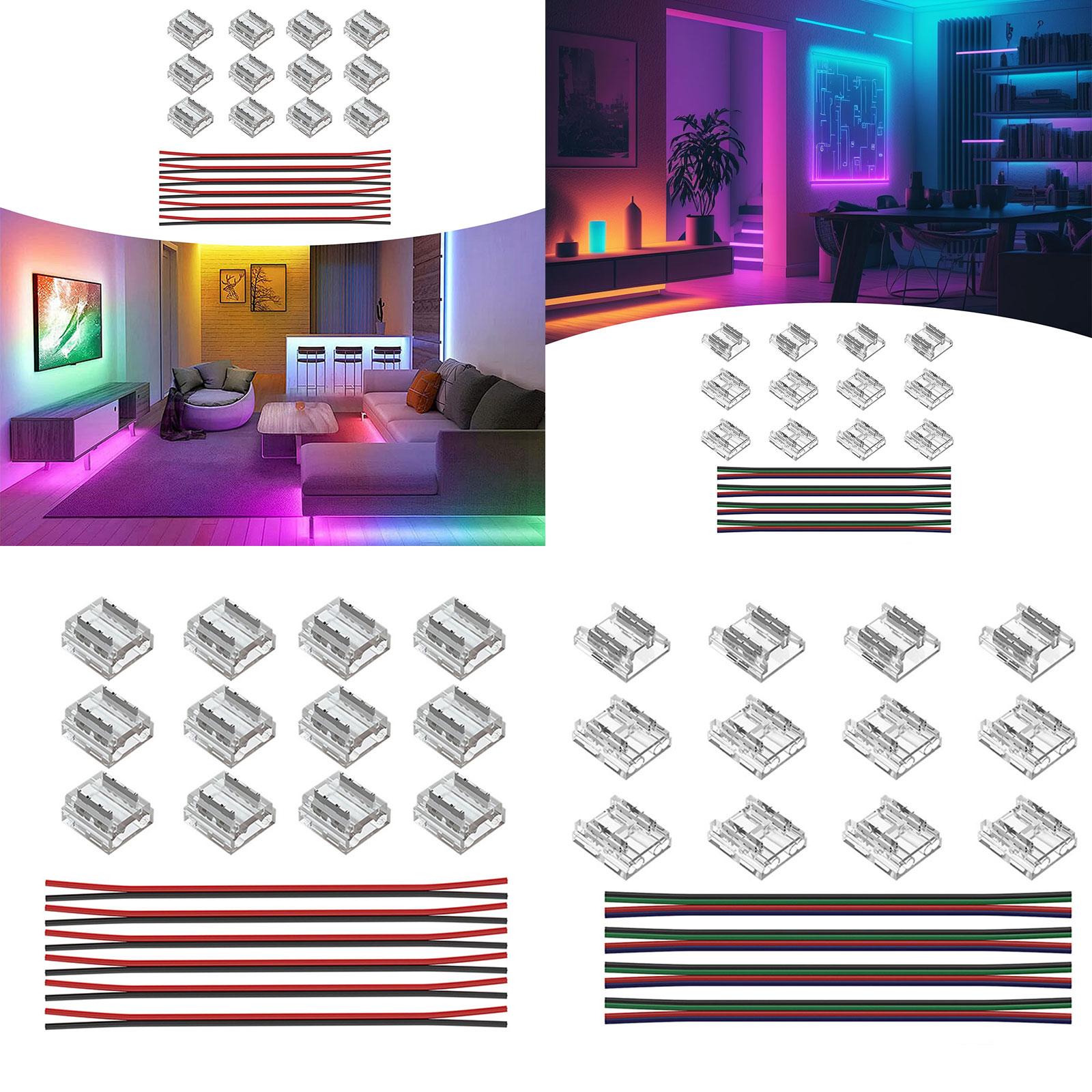 12 Pieces Connectors with 6 Wires Set for 2 Pins 10mm LED Strips