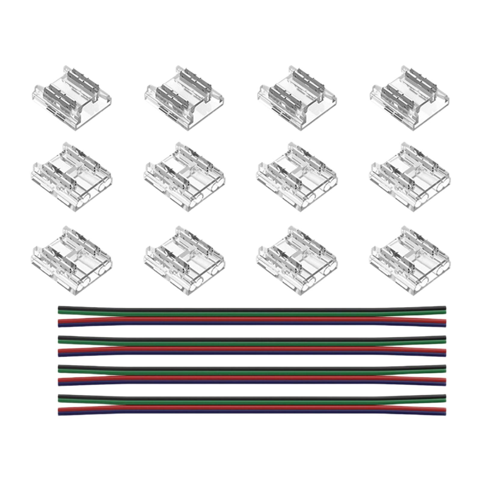 12Pcs Connectors with 4 Extension Wires Accessory for 4 Pins 10mm LED Strips