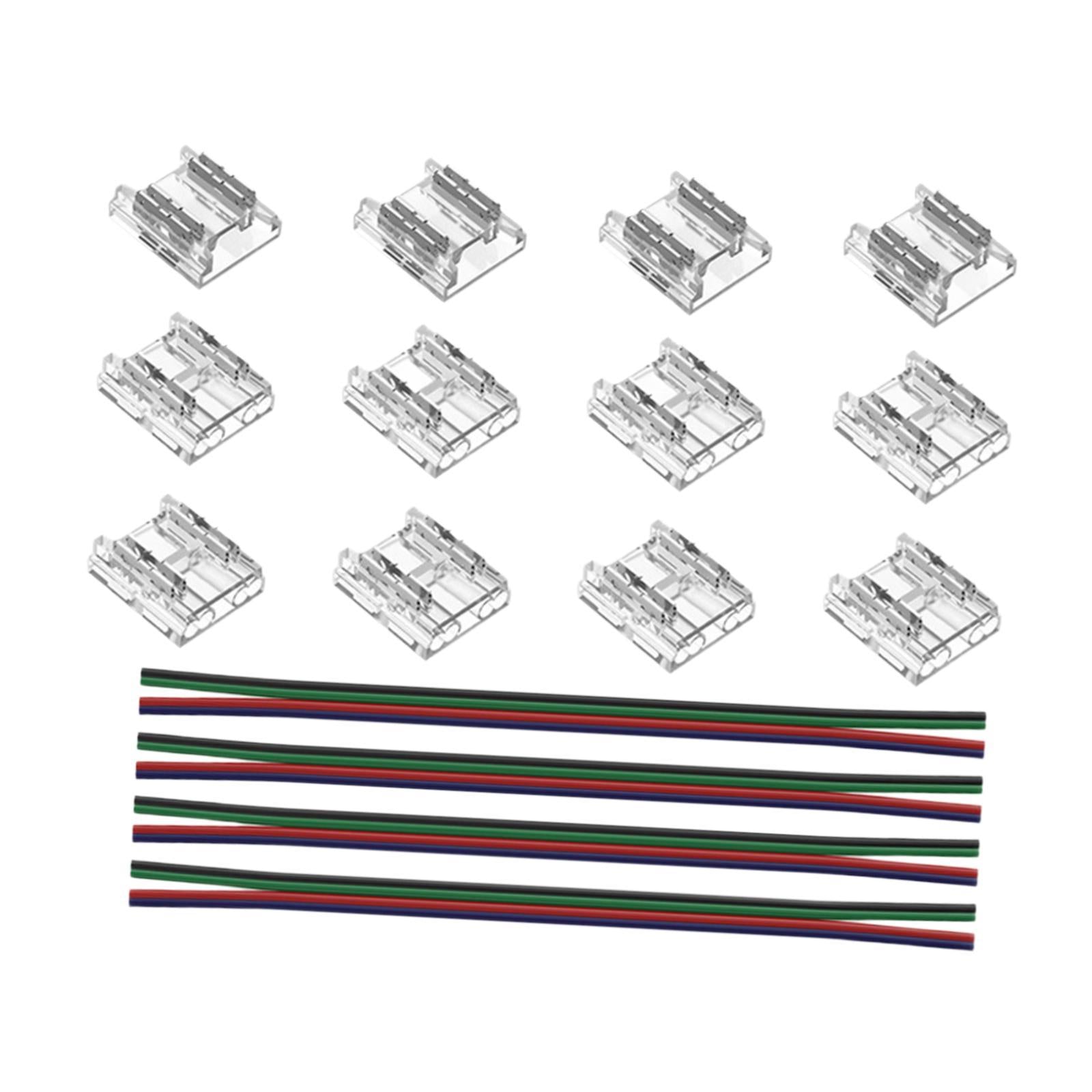 12Pcs Connectors with 4 Extension Wires Accessory for 4 Pins 10mm LED Strips