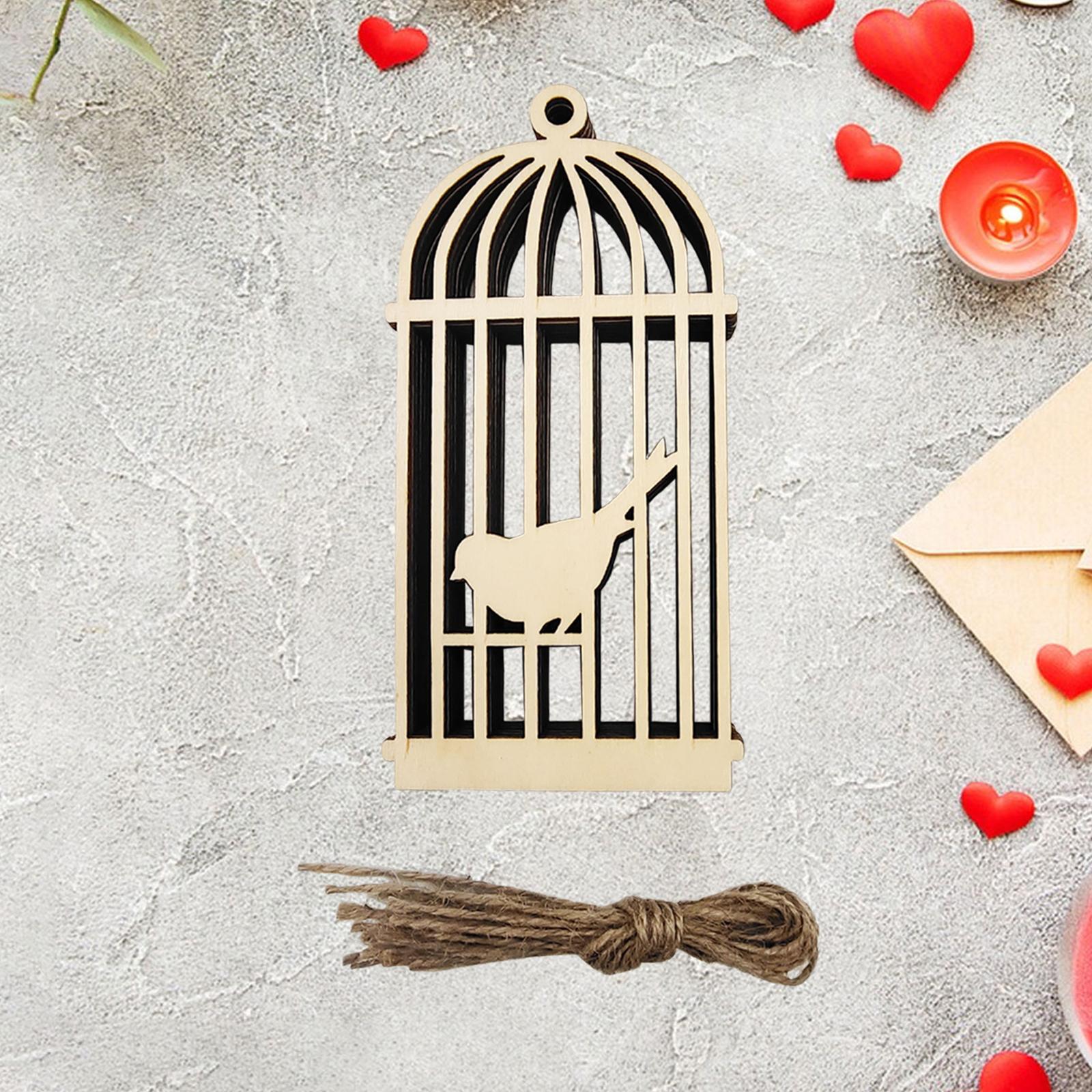 Wooden Bird Cage Sign Decoration Hollow Carving for Farmhouse Porch Backyard