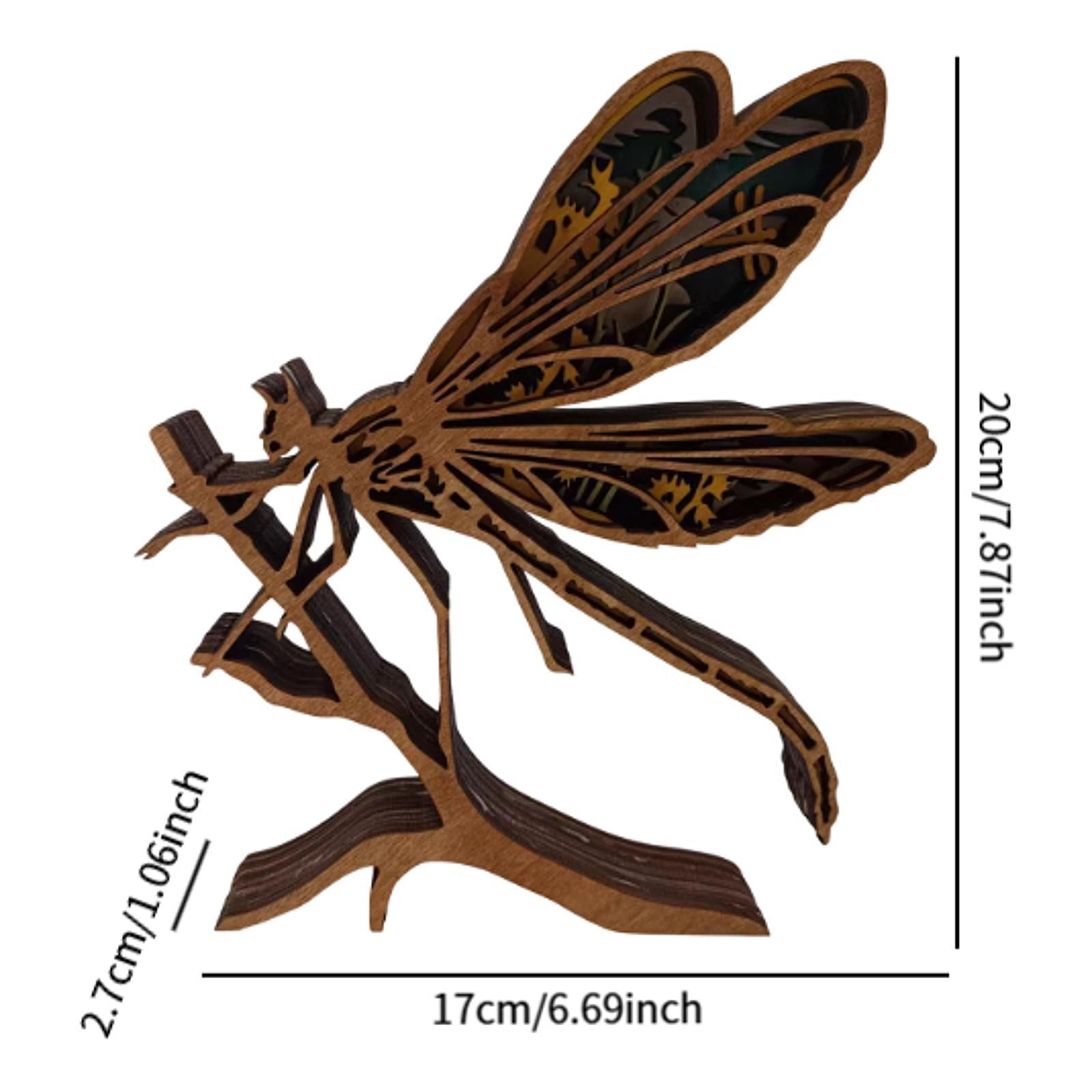 3D Wooden Animals Carving DIY Dragonfly Ornament for Festival Farmhouse Home