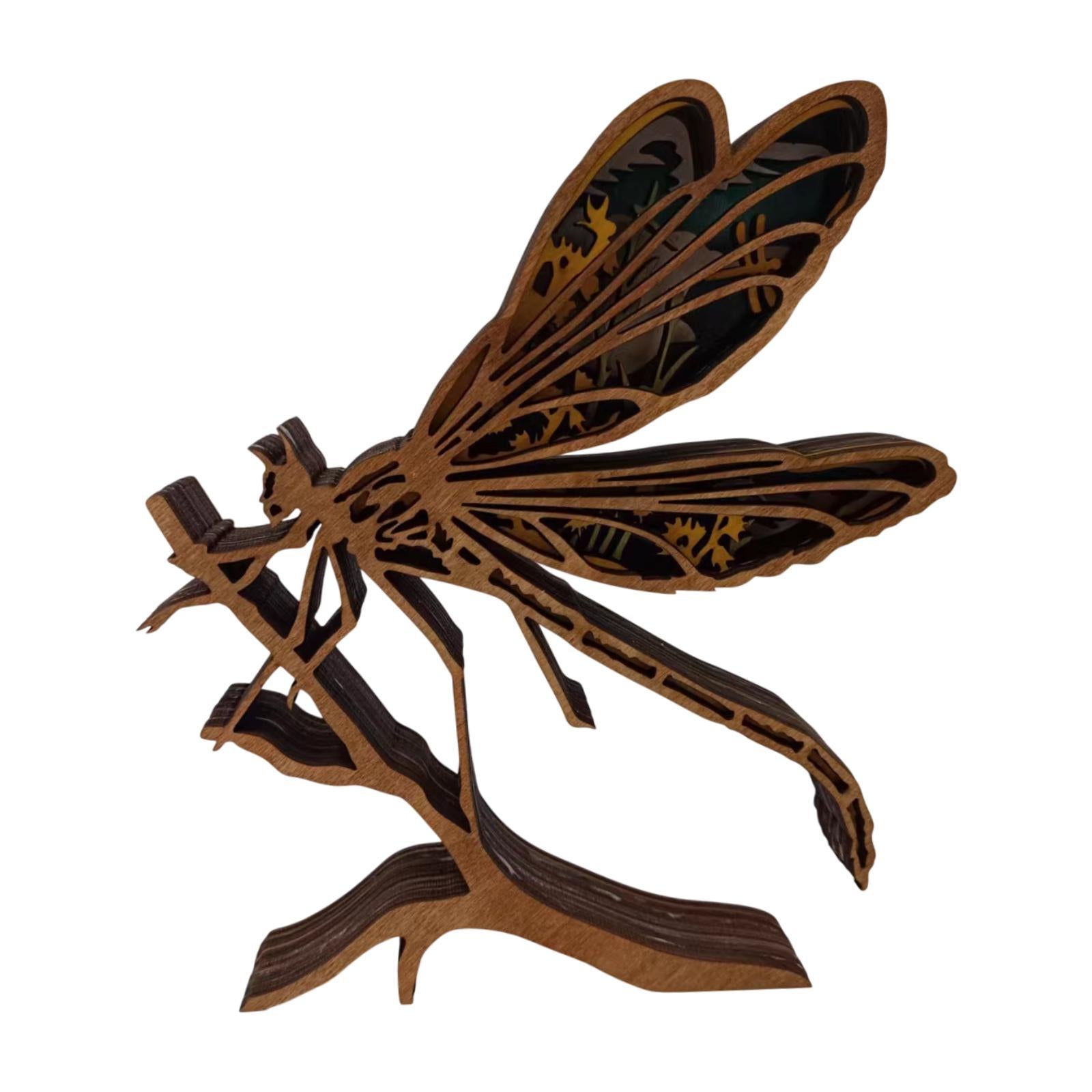 3D Wooden Animals Carving DIY Dragonfly Ornament for Festival Farmhouse Home