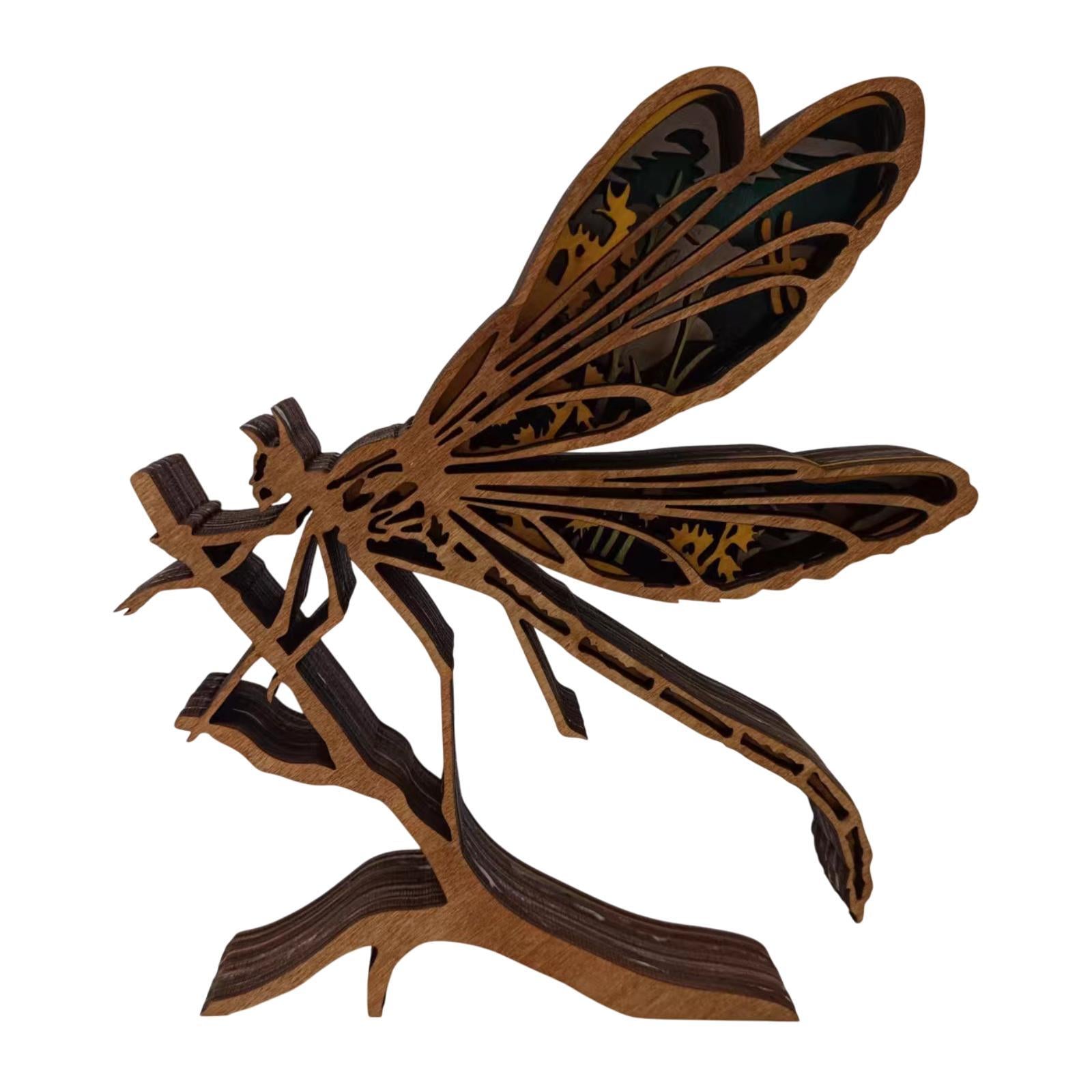 3D Wooden Animals Carving DIY Dragonfly Ornament for Festival Farmhouse Home