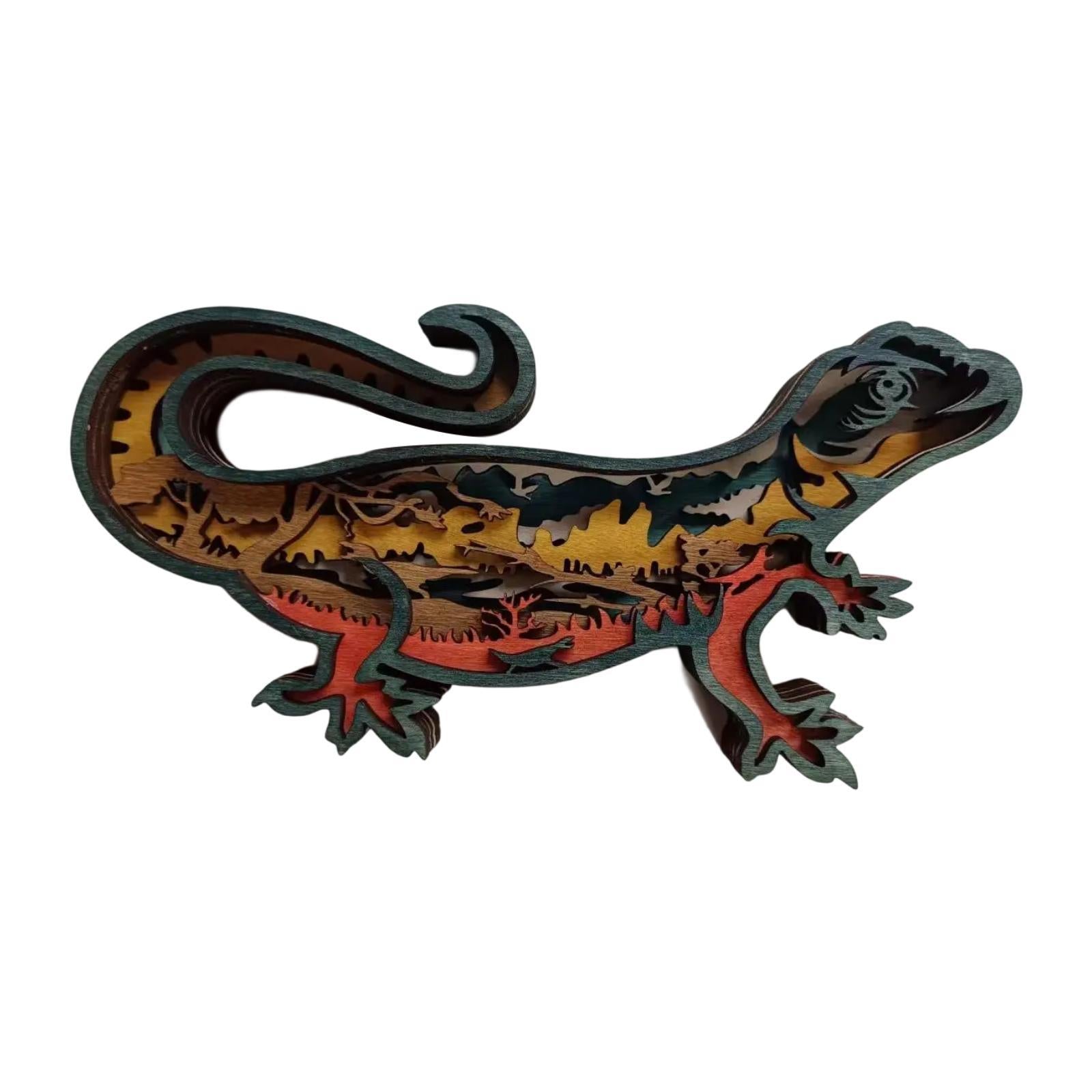 3D Wooden Animals Carving Lizard Statue for Home Housewarming Birthday Gifts