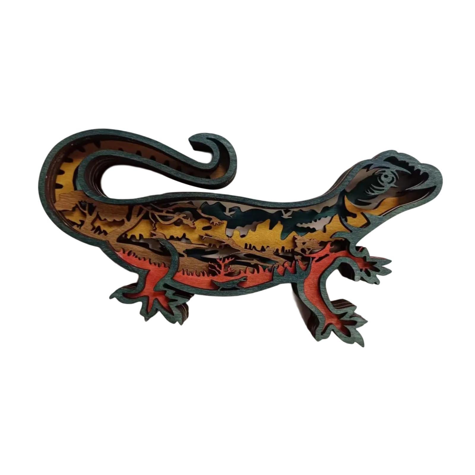 3D Wooden Animals Carving Lizard Statue for Home Housewarming Birthday Gifts