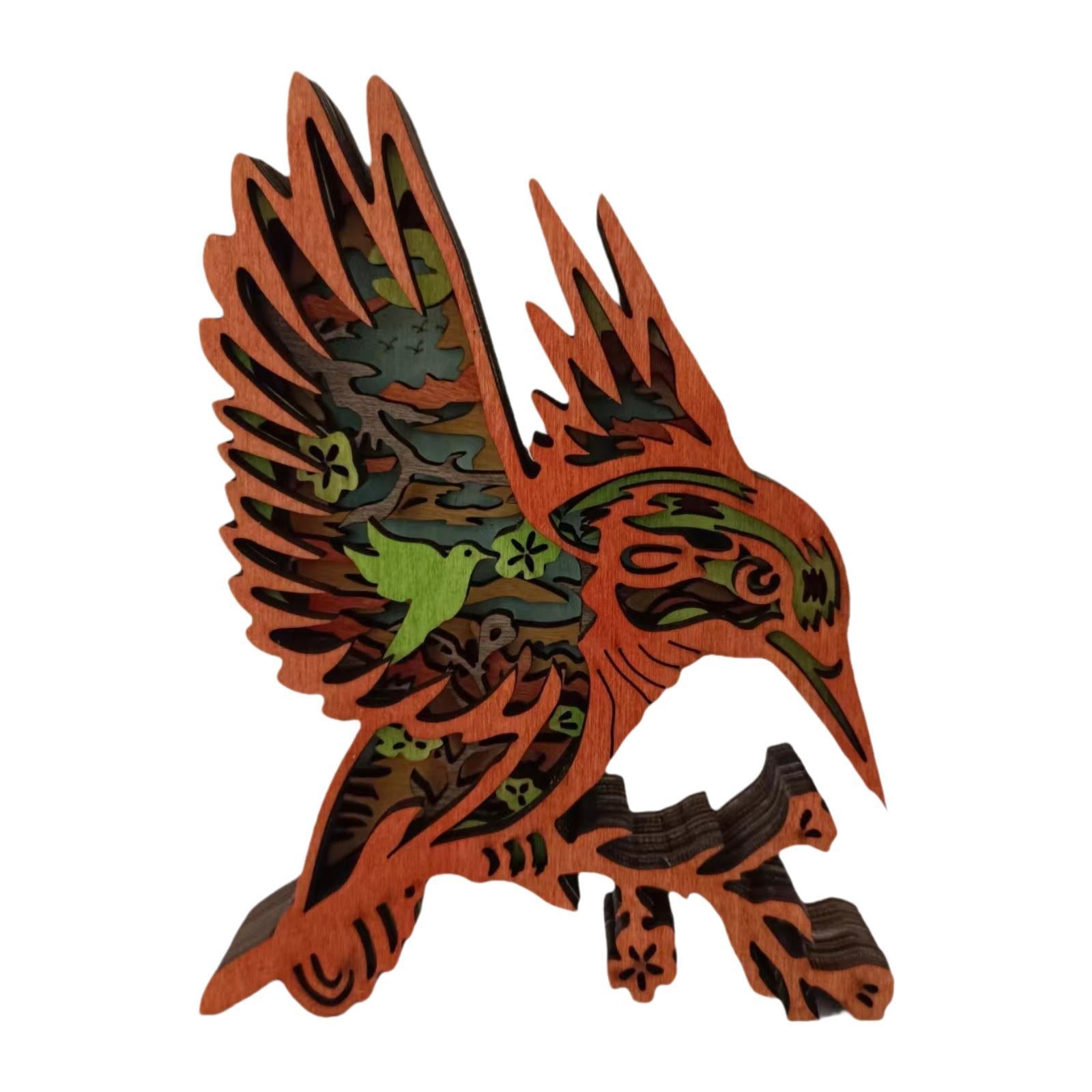 3D Carving Figurine Wooden Hummingbird Statue for Bookshelf Living Room Home