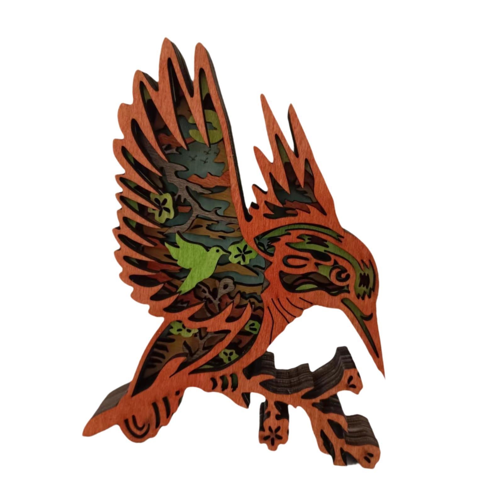 3D Carving Figurine Wooden Hummingbird Statue for Bookshelf Living Room Home
