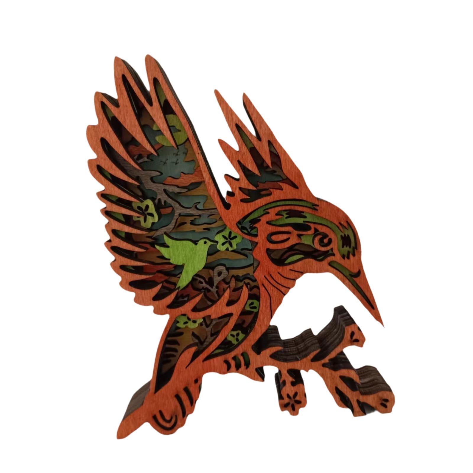 3D Carving Figurine Wooden Hummingbird Statue for Bookshelf Living Room Home