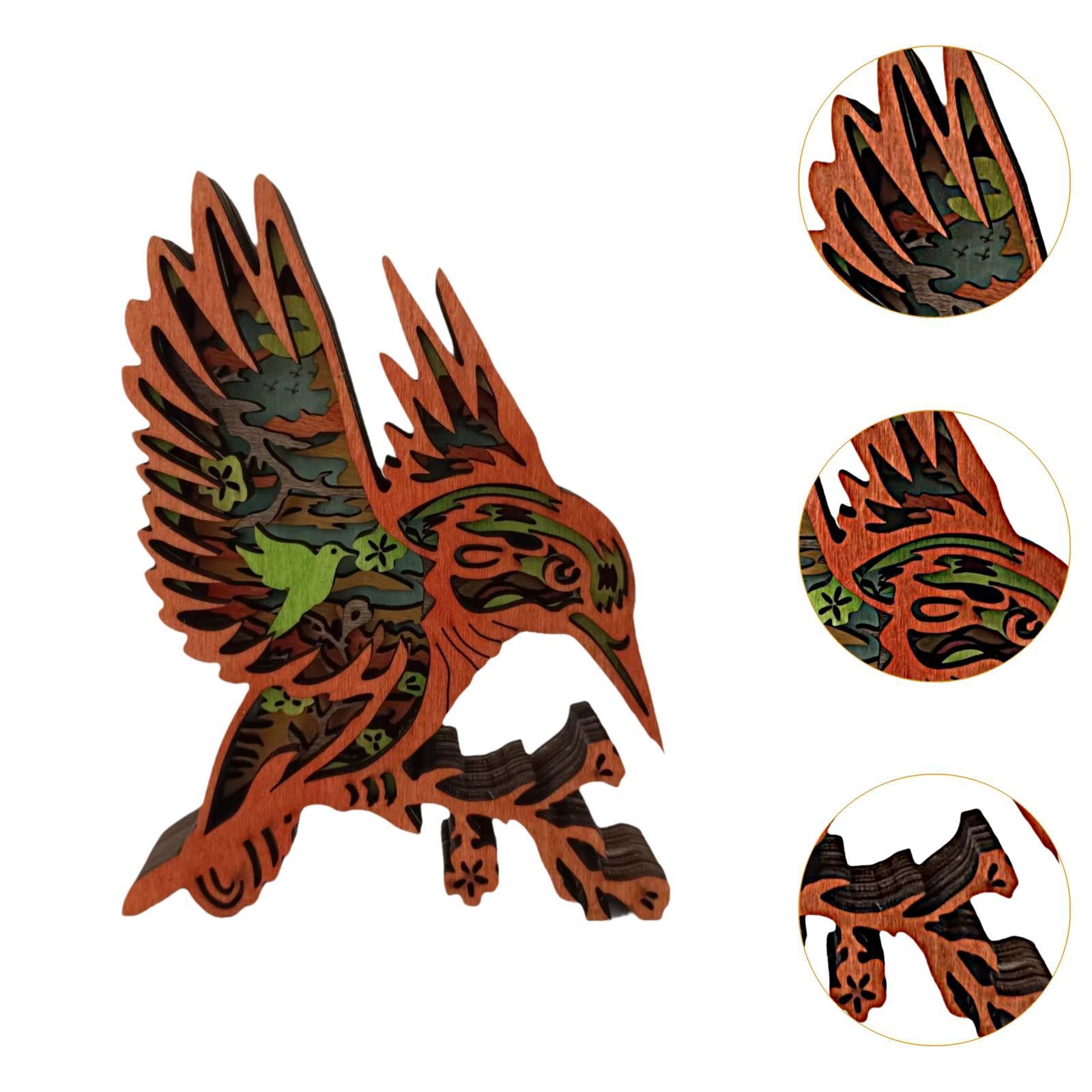 3D Carving Figurine Wooden Hummingbird Statue for Bookshelf Living Room Home
