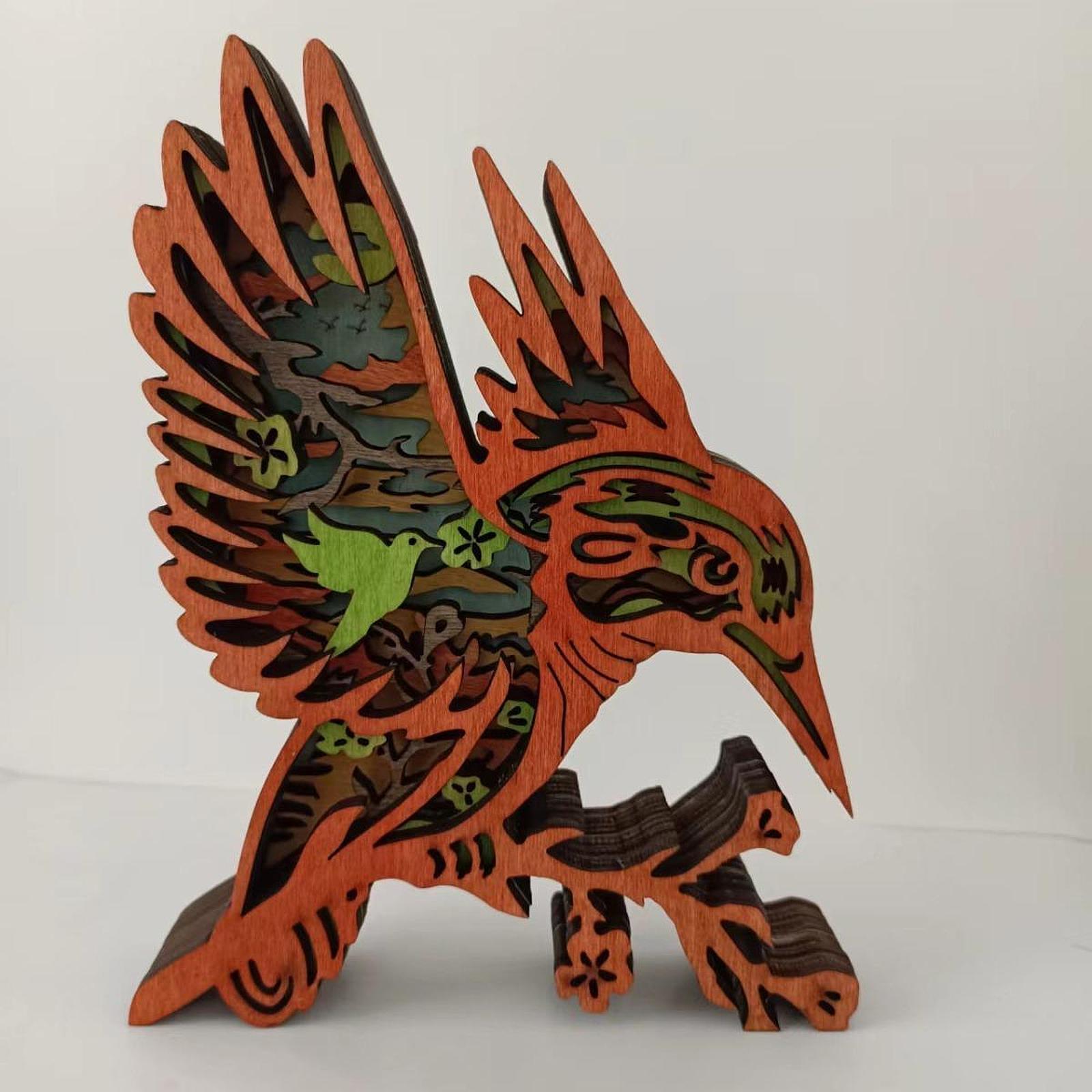 3D Carving Figurine Wooden Hummingbird Statue for Bookshelf Living Room Home