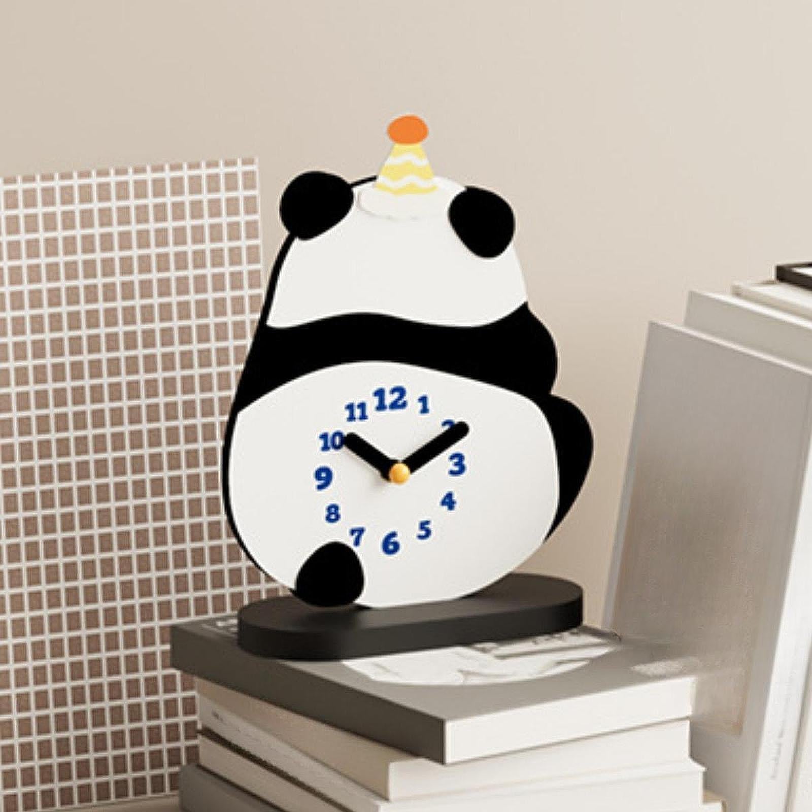 Panda Desktop Clock Cute Modern Tabletop Decor for Shelf Bedroom Living Room