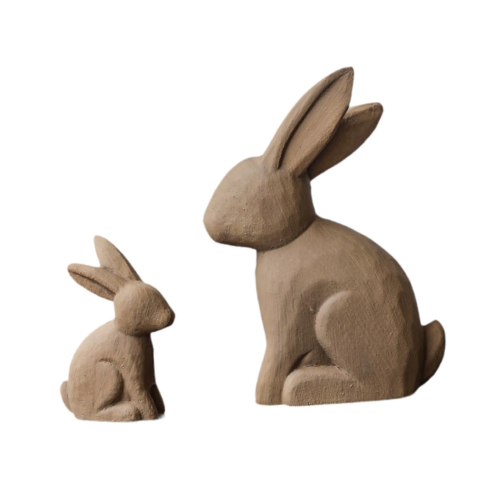2x Easter Bunny Statues Crafts Gift Wood Ornament for Hallway Desktop Indoor
