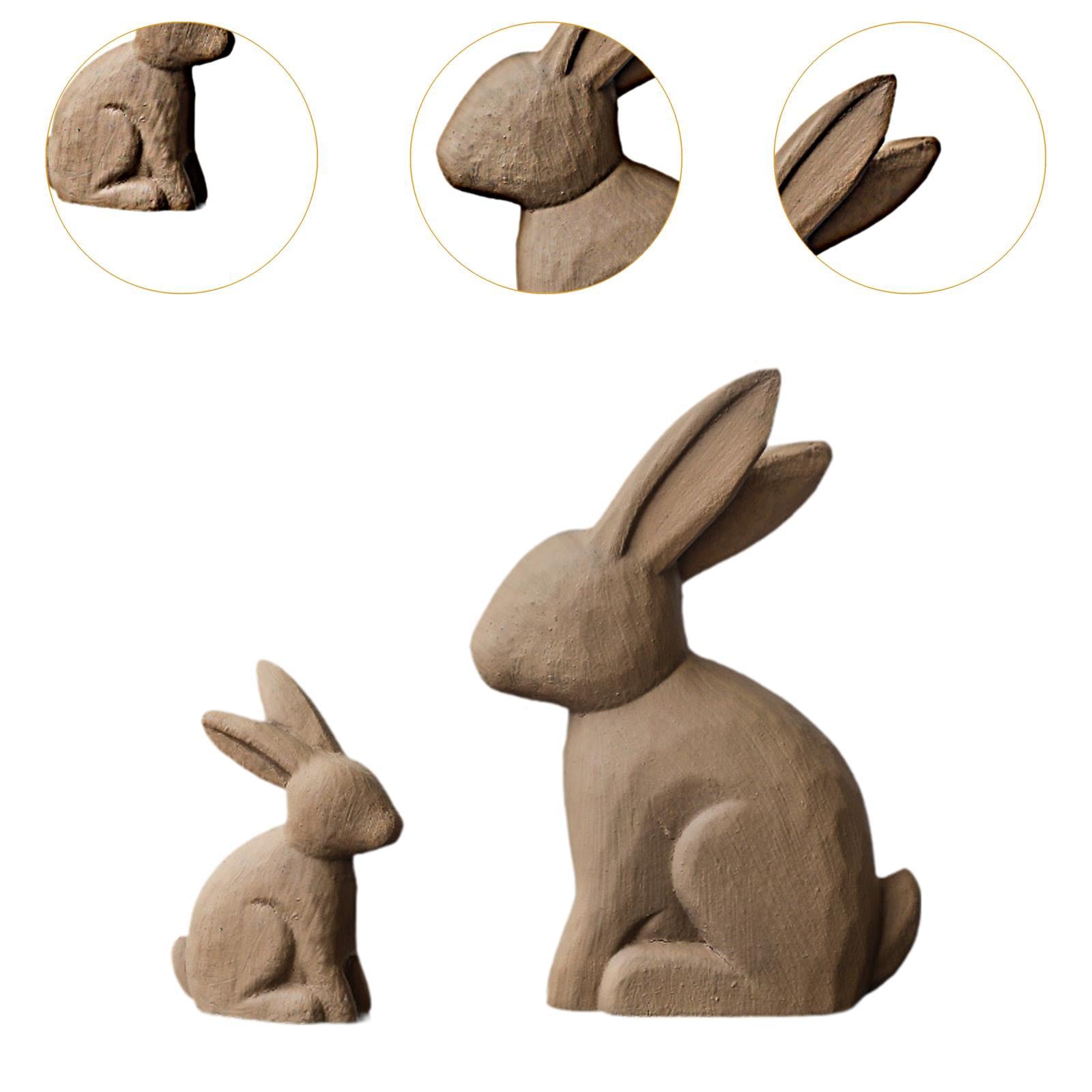 2x Easter Bunny Statues Crafts Gift Wood Ornament for Hallway Desktop Indoor