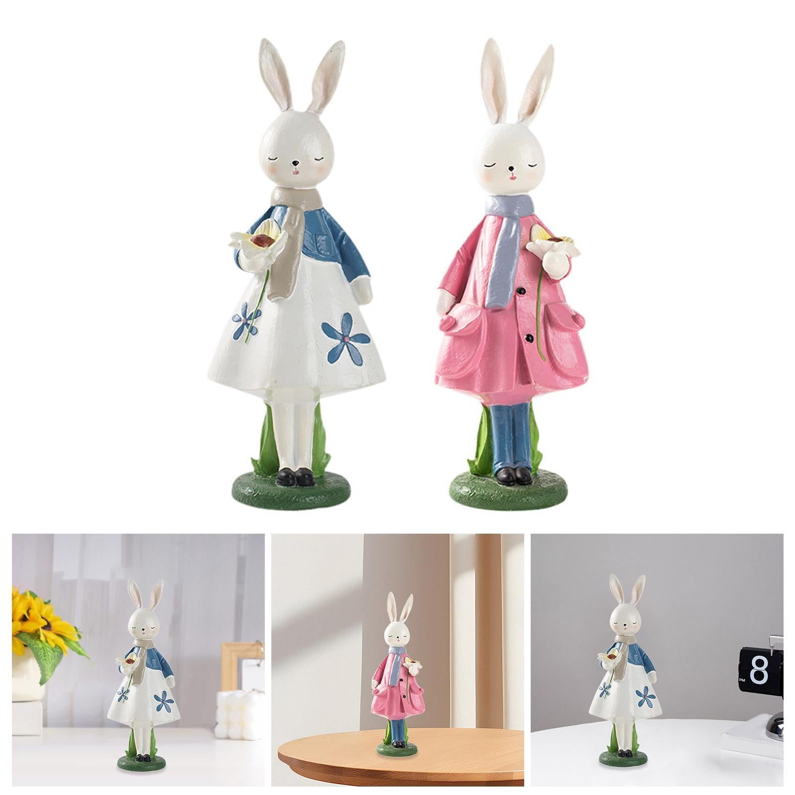 Spring Rabbit Figurine Creative Easter Decor for Living Room Shelf Farmhouse White