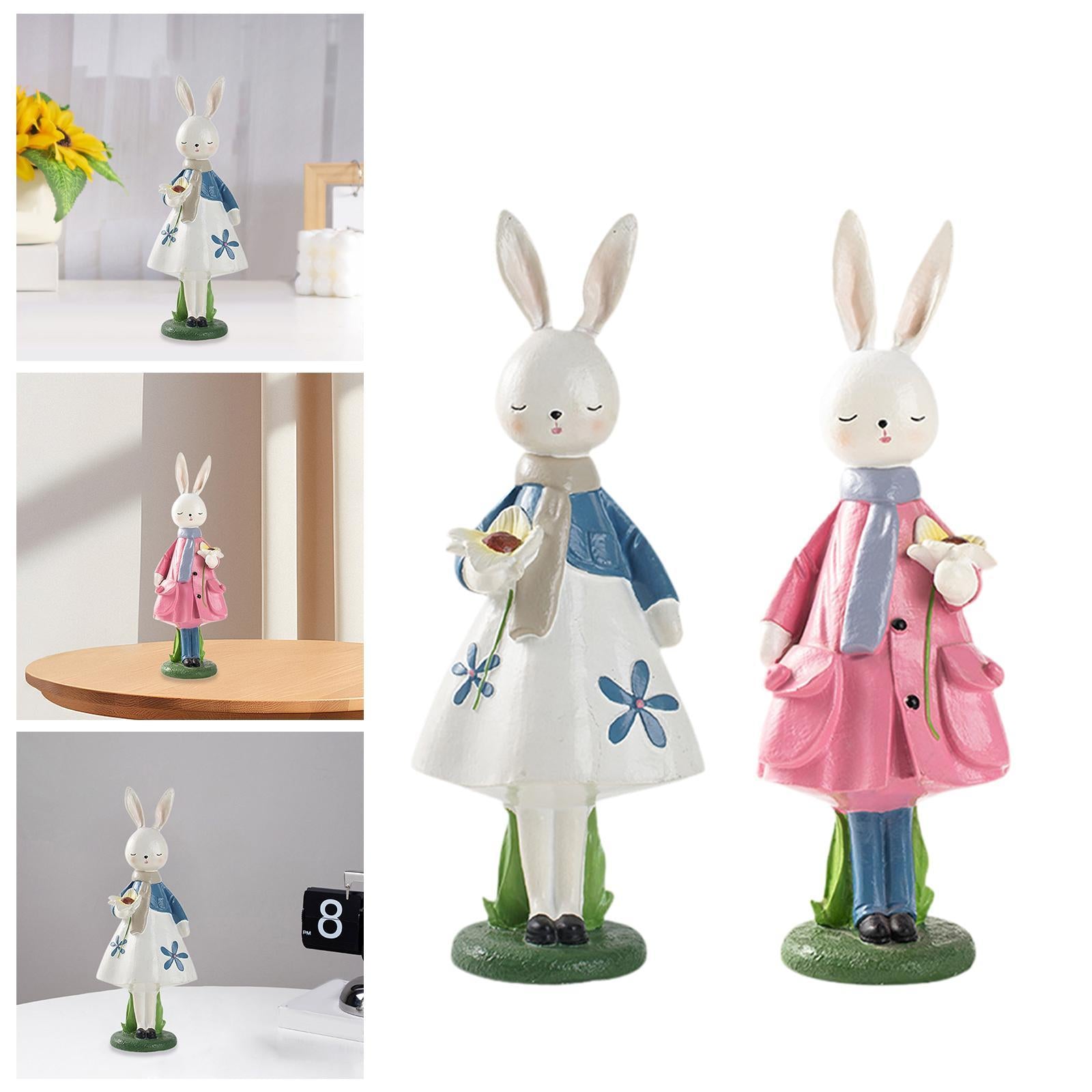 Spring Rabbit Figurine Creative Easter Decor for Living Room Shelf Farmhouse White