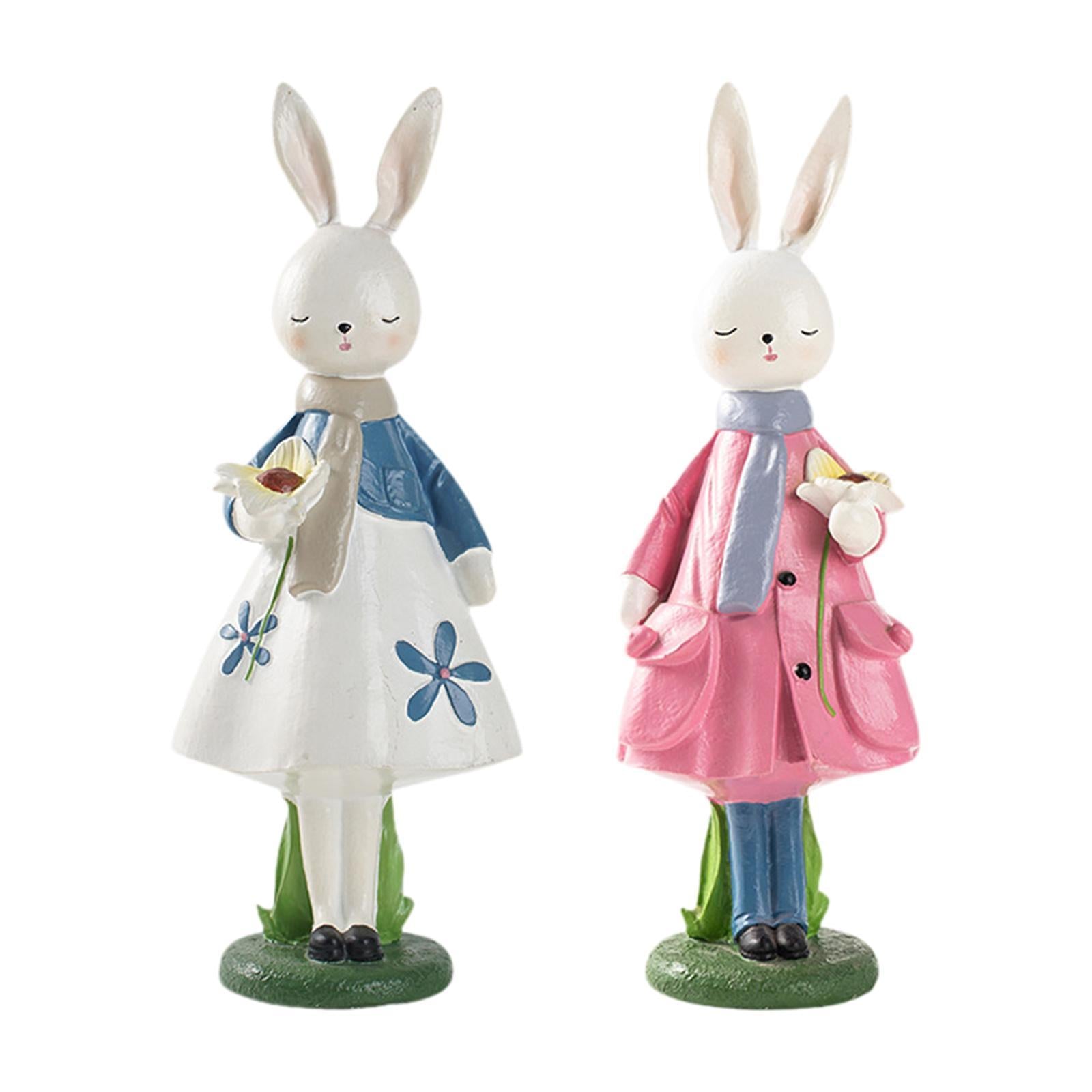 Spring Rabbit Figurine Creative Easter Decor for Living Room Shelf Farmhouse White
