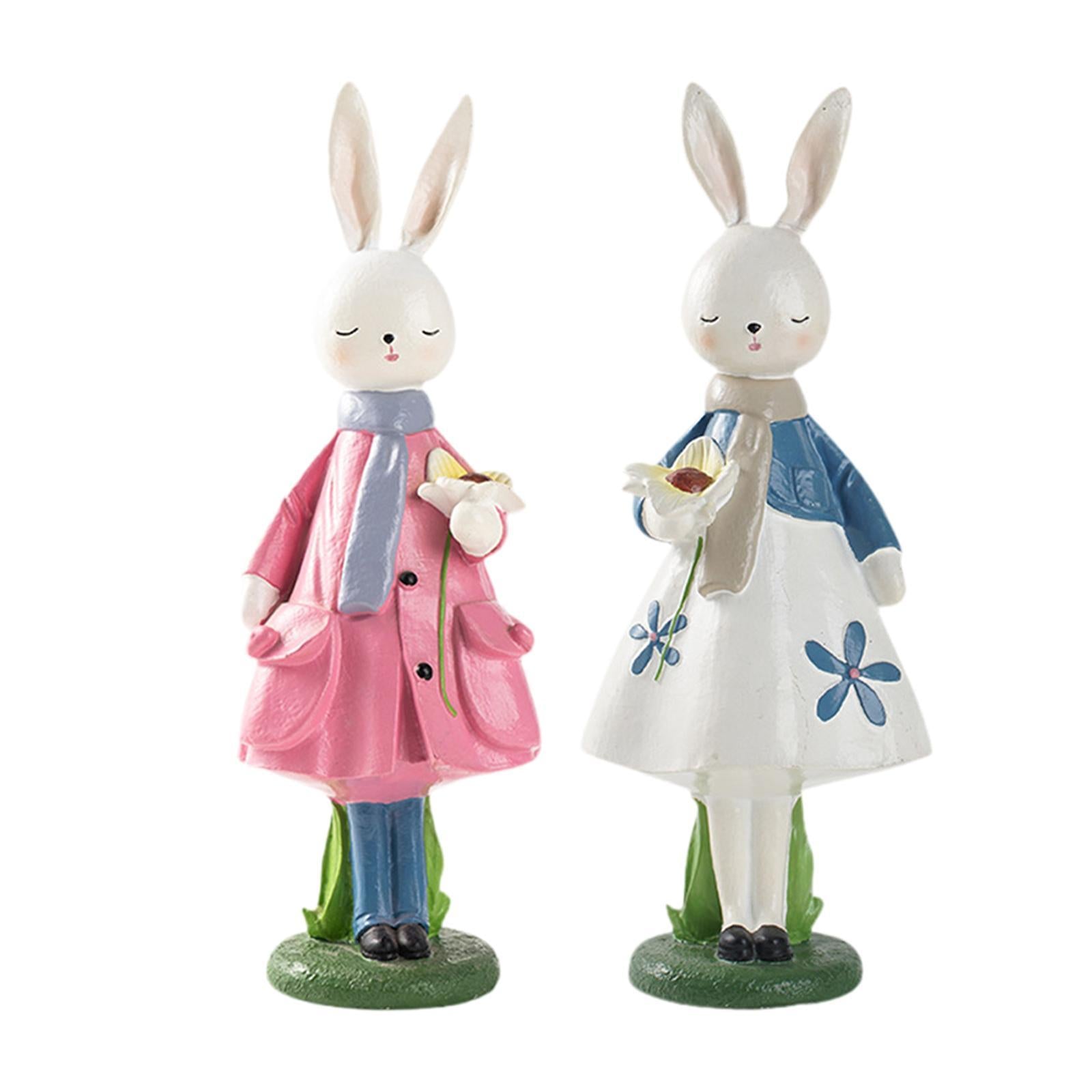 Spring Rabbit Figurine Creative Easter Decor for Living Room Shelf Farmhouse White