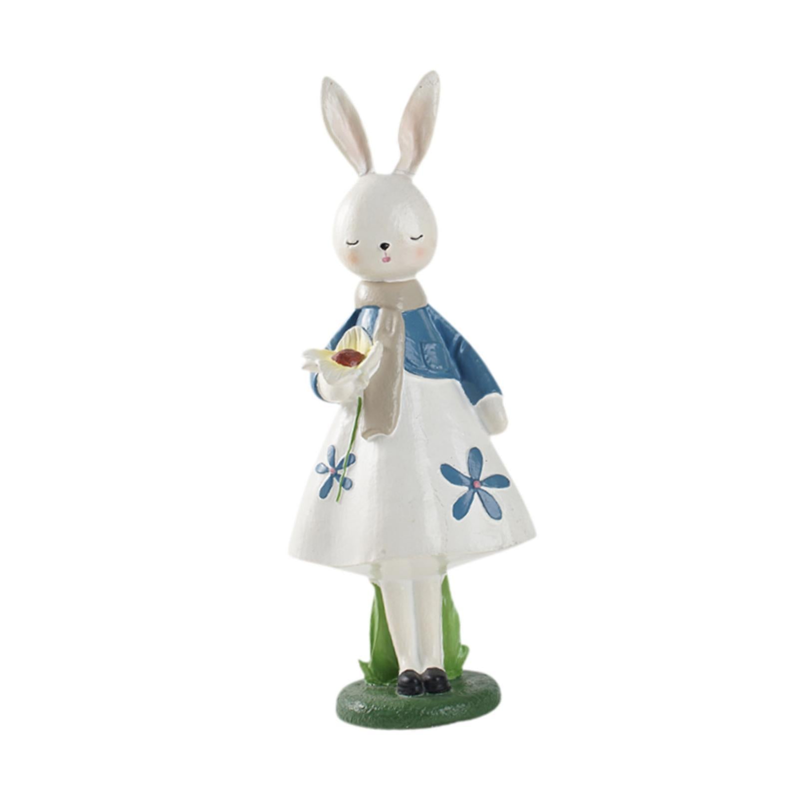 Spring Rabbit Figurine Creative Easter Decor for Living Room Shelf Farmhouse White