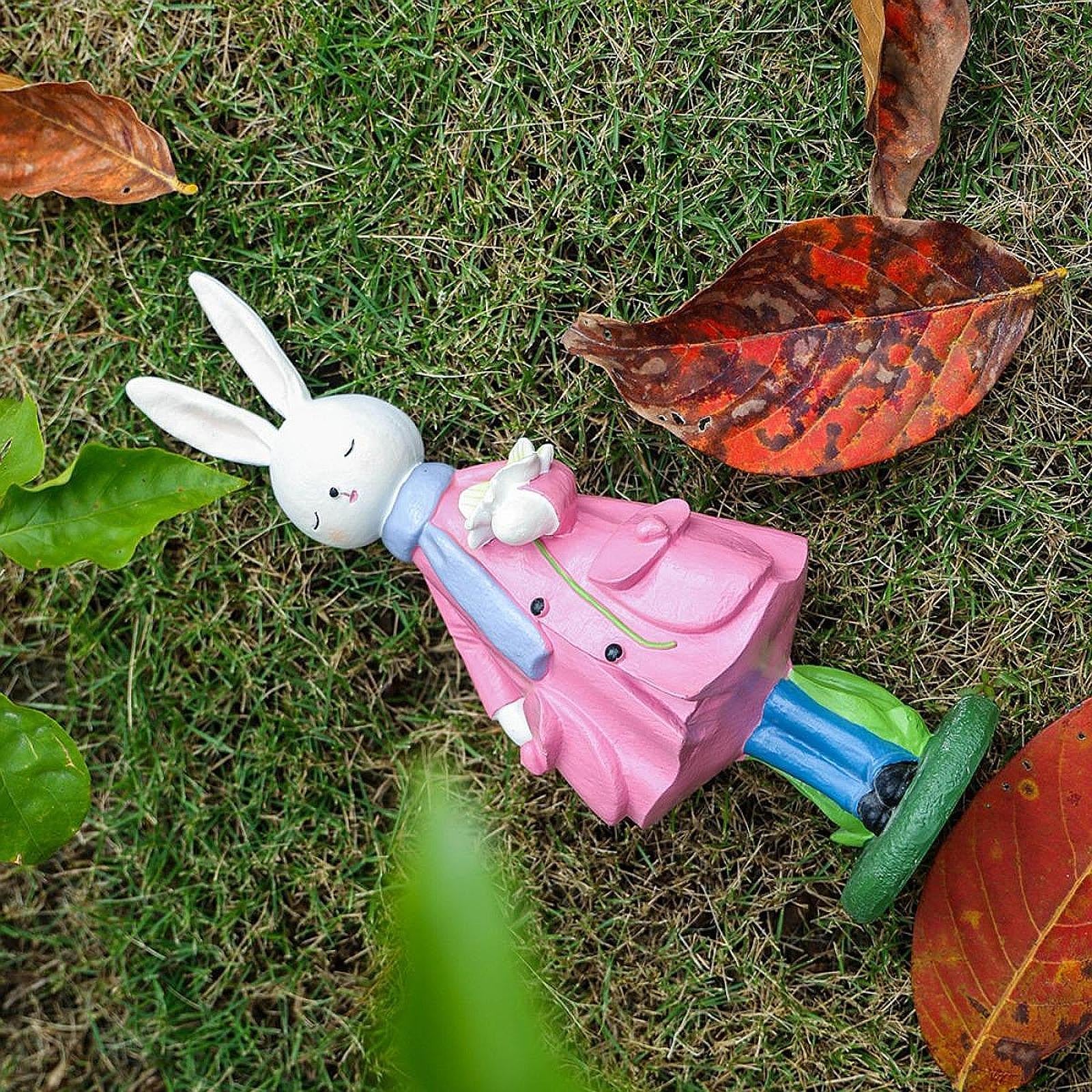 Spring Rabbit Figurine Creative Easter Decor for Living Room Shelf Farmhouse Pink