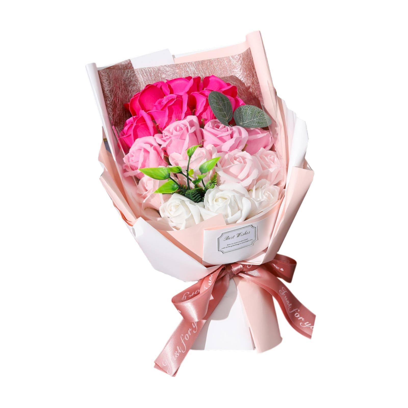 Valentine Soap Roses Bouquet Engagement Flower Arrangements for Wife Her Him Pink