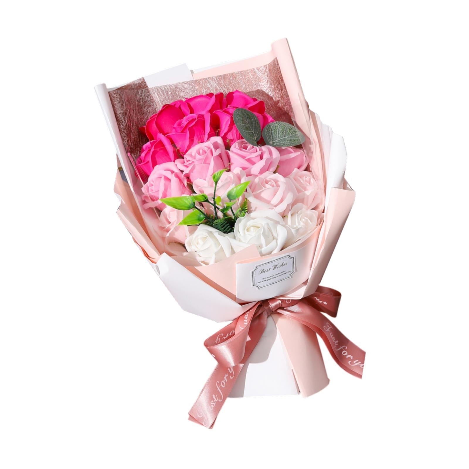 Valentine Soap Roses Bouquet Engagement Flower Arrangements for Wife Her Him Pink