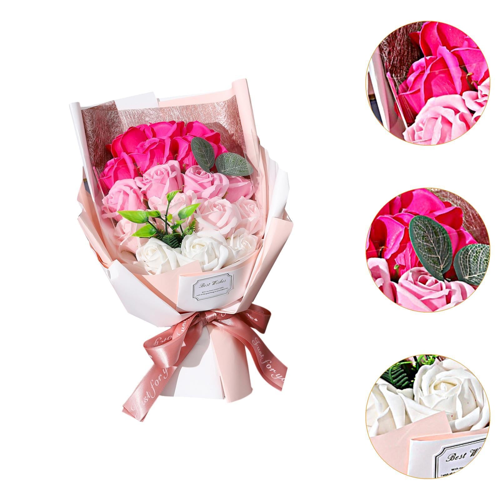 Valentine Soap Roses Bouquet Engagement Flower Arrangements for Wife Her Him Pink
