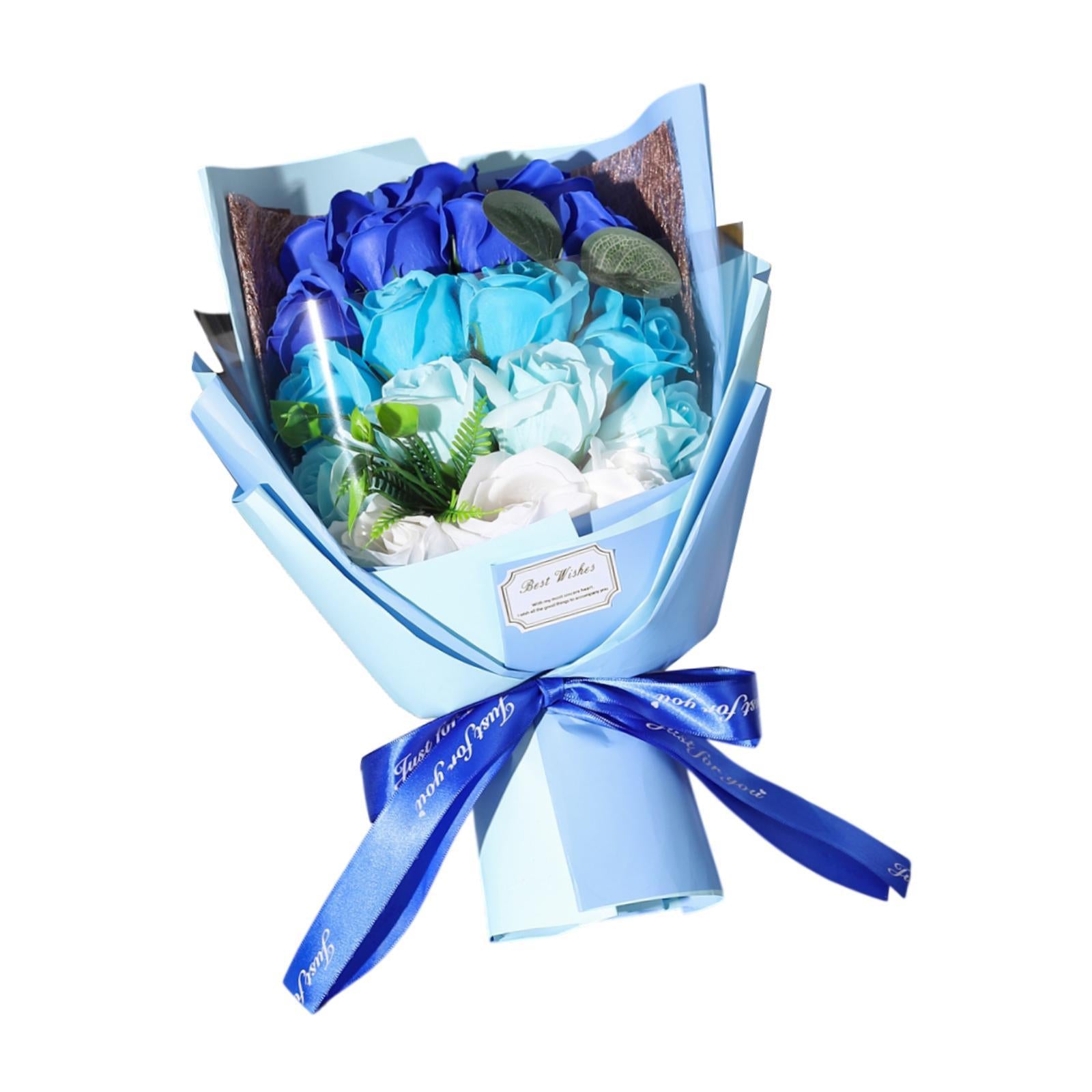 Valentine Soap Roses Bouquet Engagement Flower Arrangements for Wife Her Him Blue