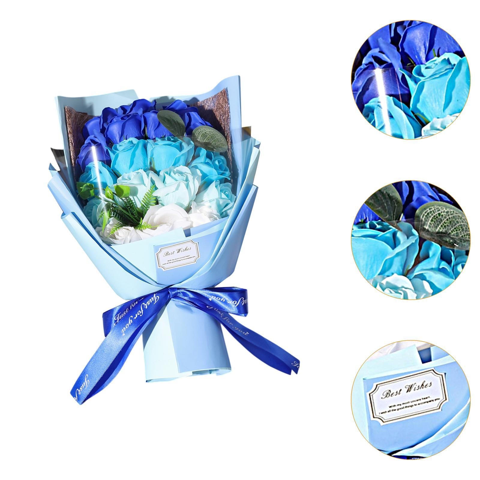 Valentine Soap Roses Bouquet Engagement Flower Arrangements for Wife Her Him Blue