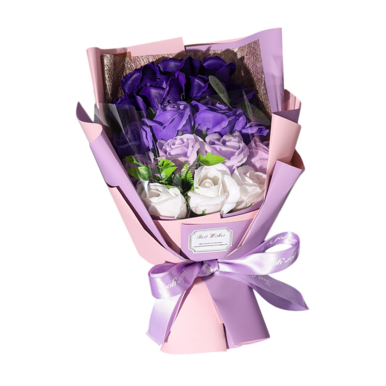 Valentine Soap Roses Bouquet Engagement Flower Arrangements for Wife Her Him Purple