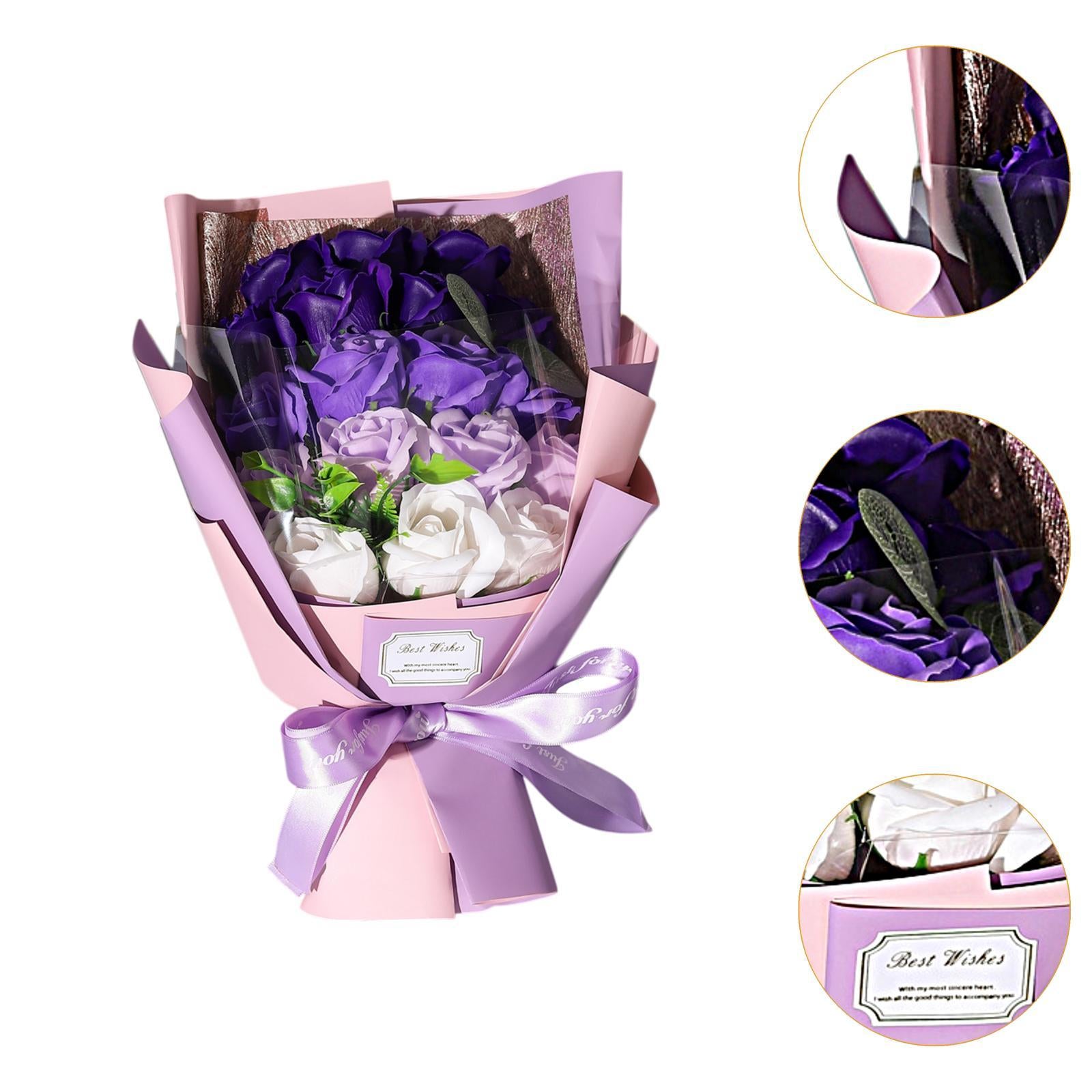 Valentine Soap Roses Bouquet Engagement Flower Arrangements for Wife Her Him Purple