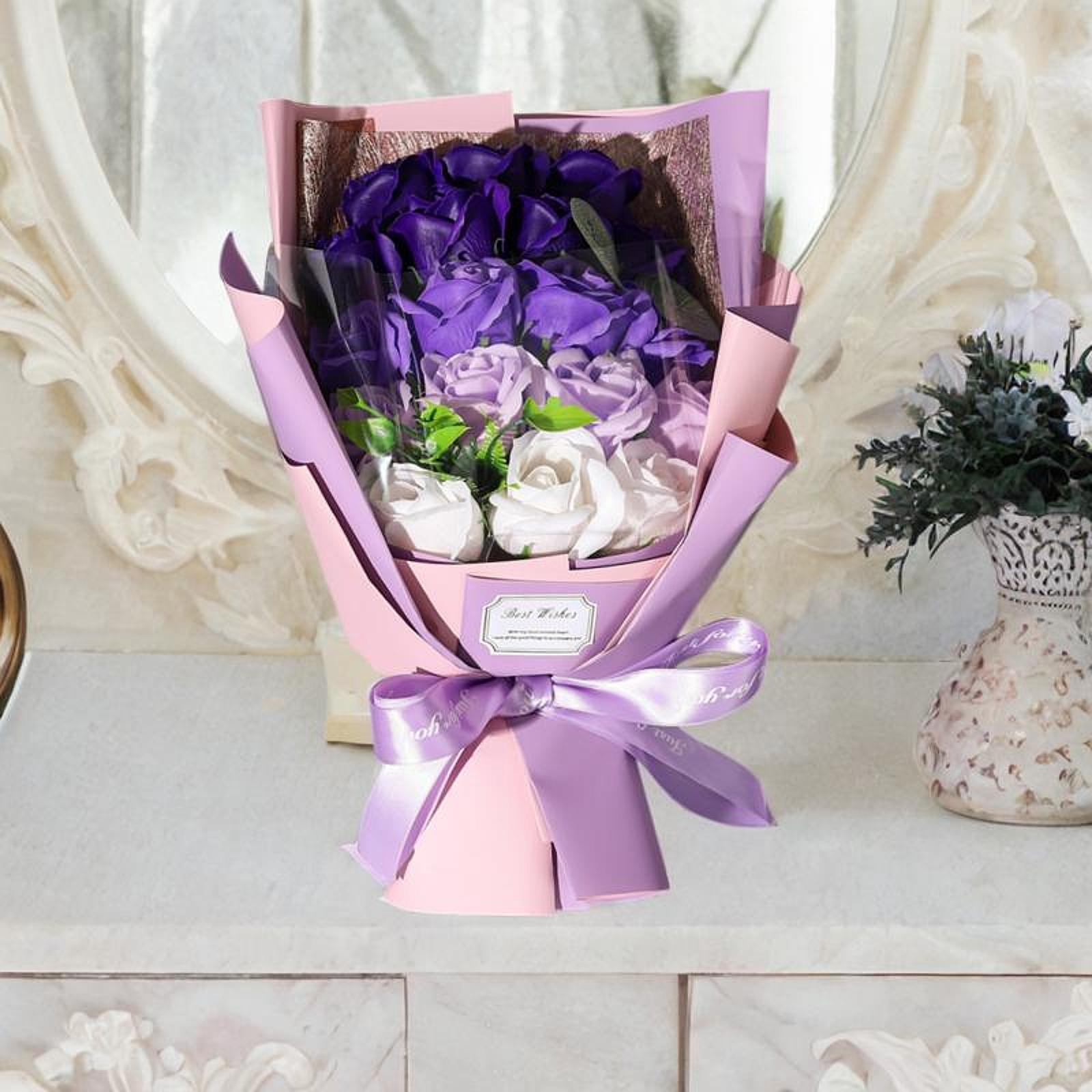 Valentine Soap Roses Bouquet Engagement Flower Arrangements for Wife Her Him Purple