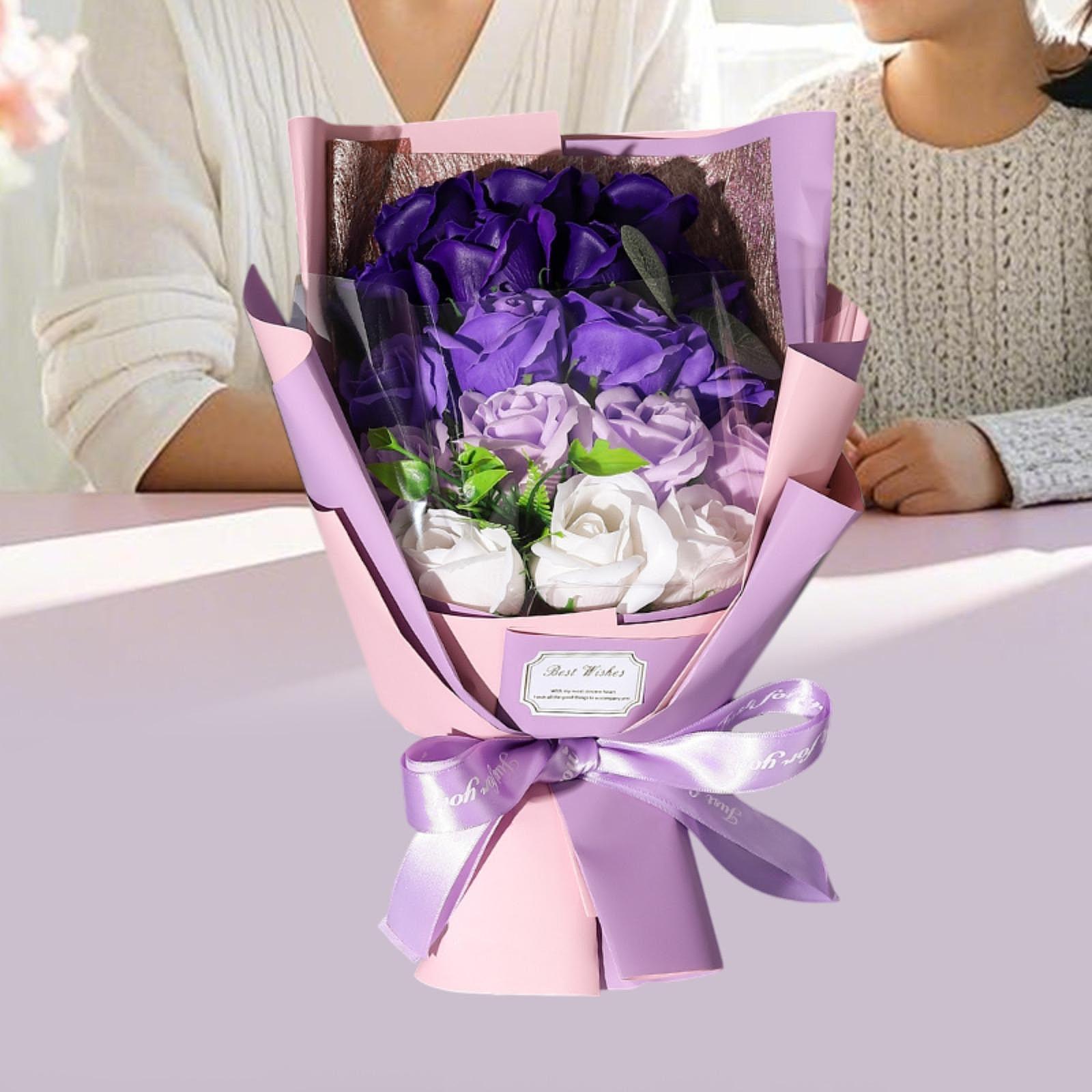 Valentine Soap Roses Bouquet Engagement Flower Arrangements for Wife Her Him Purple