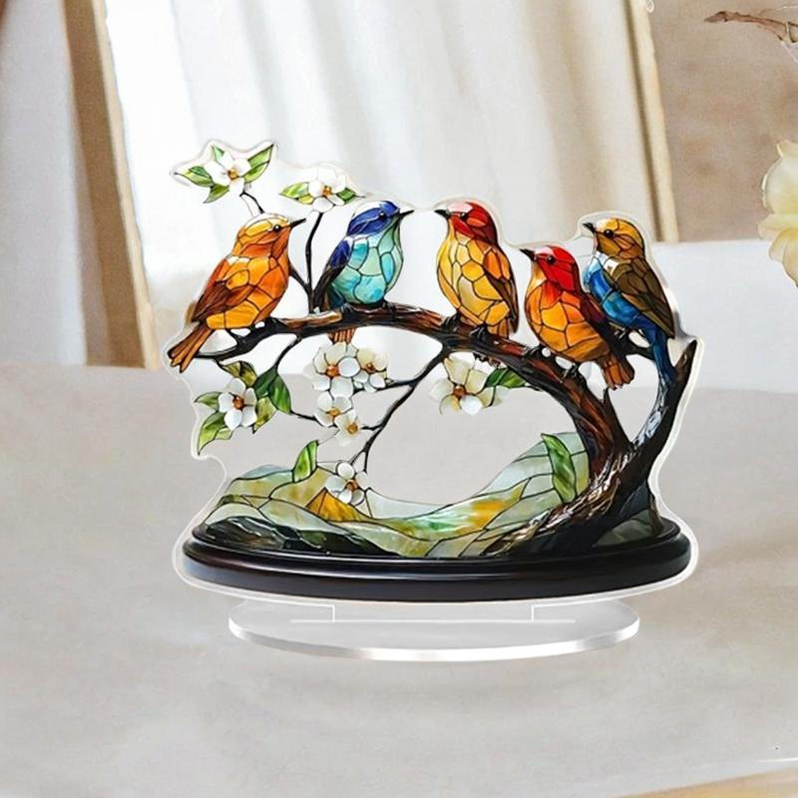 Bird Branch Desktop Ornament 2D Flat Animal Plaque Display for Office Indoor