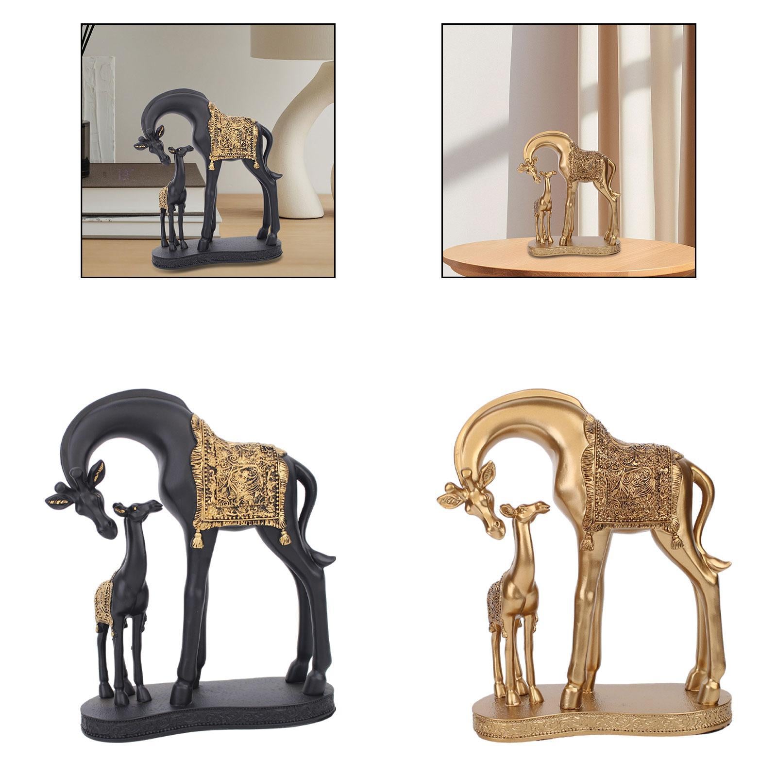 Giraffe Statue Resin Desktop Ornament for Living Room Table Centerpiece Desk Black