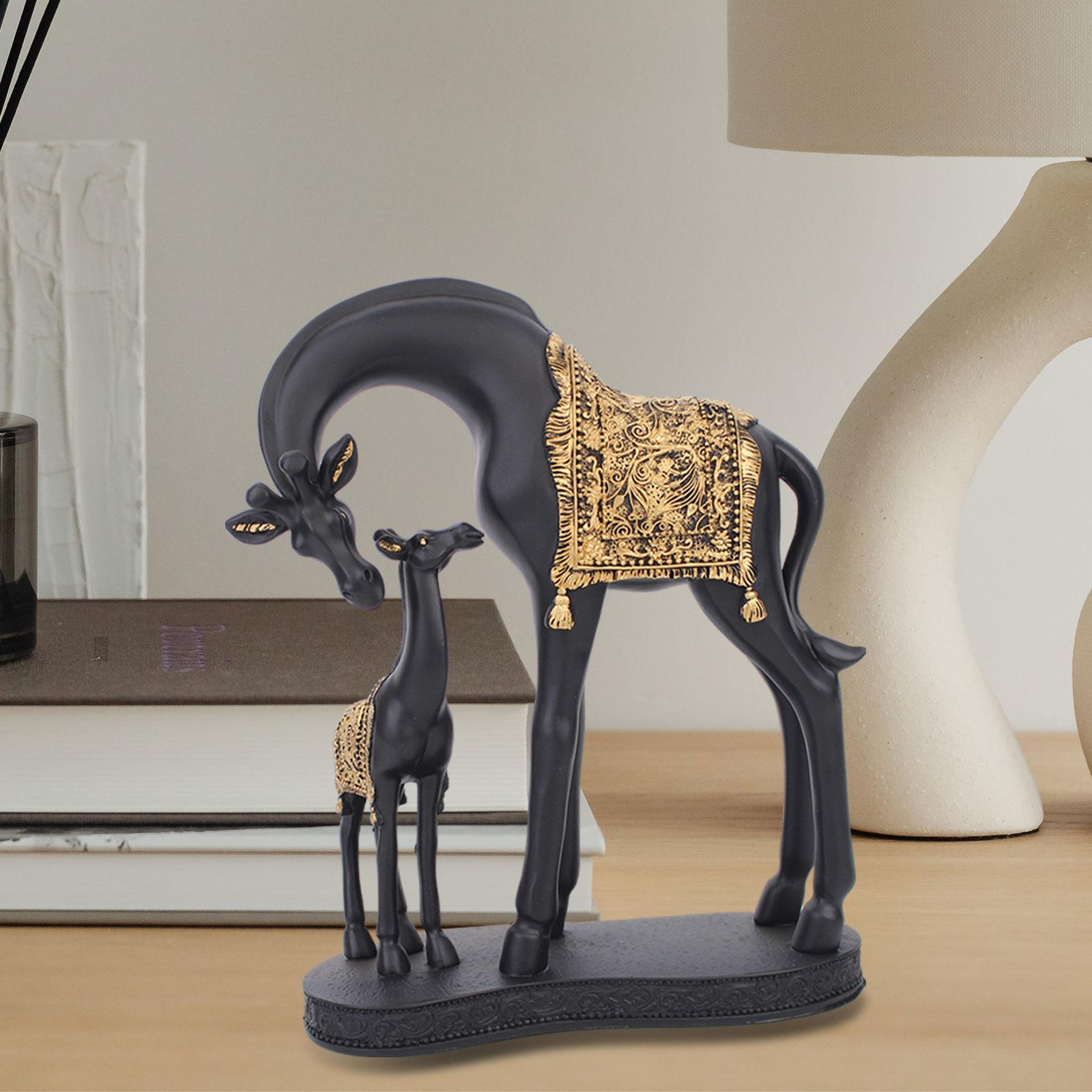 Giraffe Statue Resin Desktop Ornament for Living Room Table Centerpiece Desk Black
