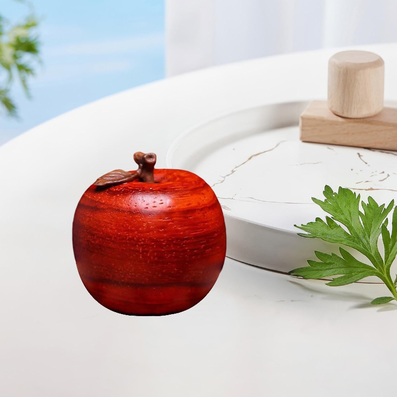 Small Apple Figurine Fruit Sculpture Office Accent Hand Carved Wooden Statue