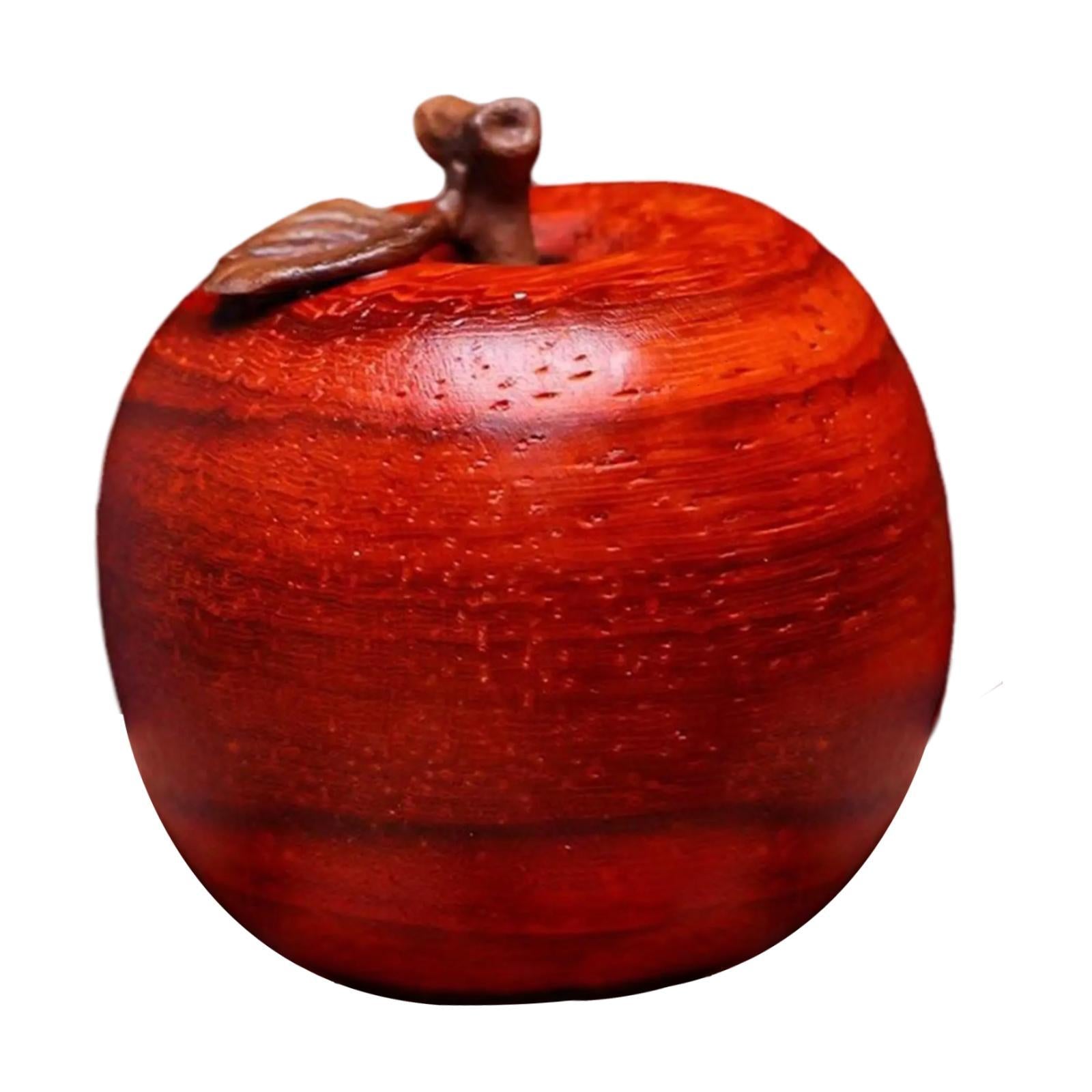 Small Apple Figurine Fruit Sculpture Office Accent Hand Carved Wooden Statue