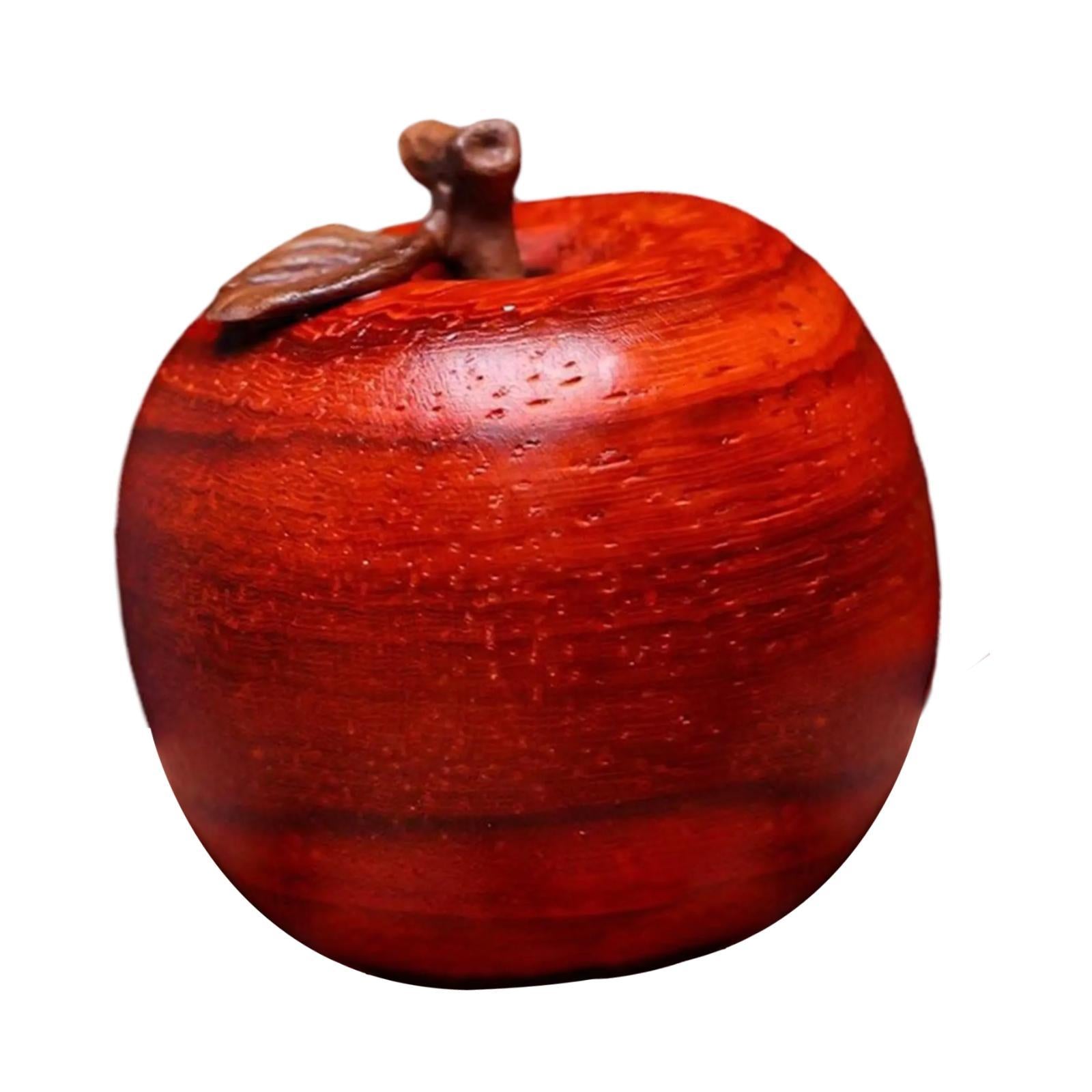 Small Apple Figurine Fruit Sculpture Office Accent Hand Carved Wooden Statue