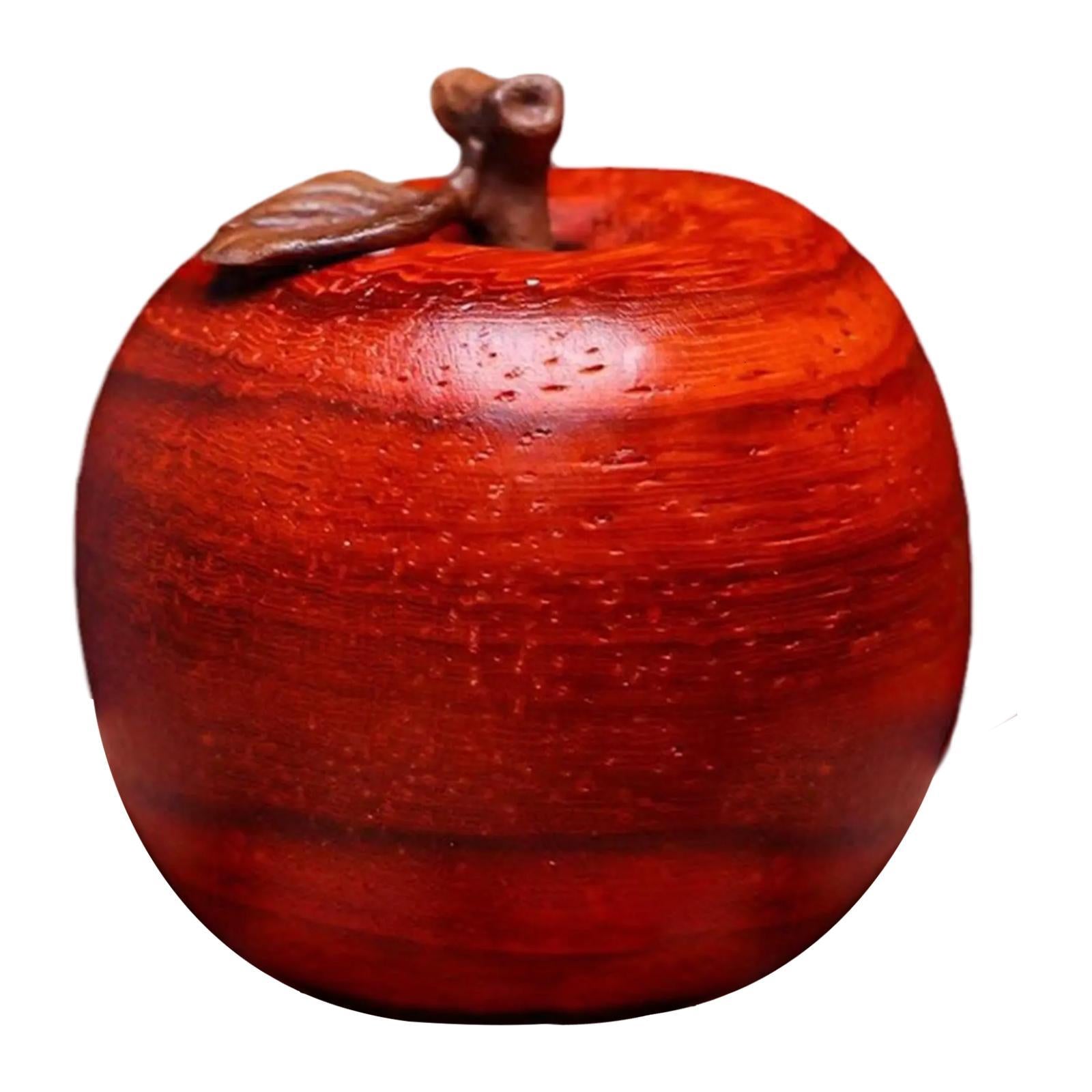 Small Apple Figurine Fruit Sculpture Office Accent Hand Carved Wooden Statue