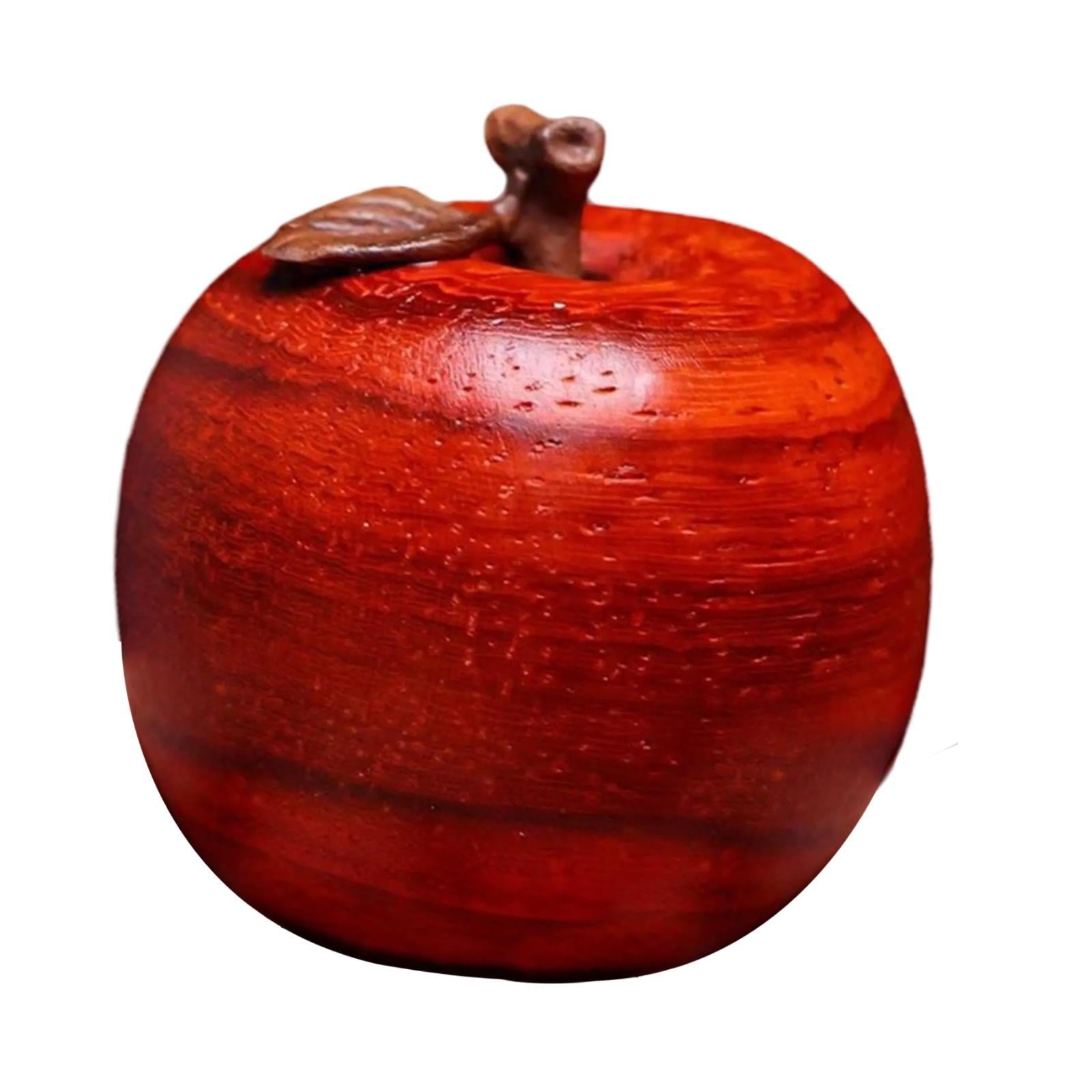Small Apple Figurine Fruit Sculpture Office Accent Hand Carved Wooden Statue