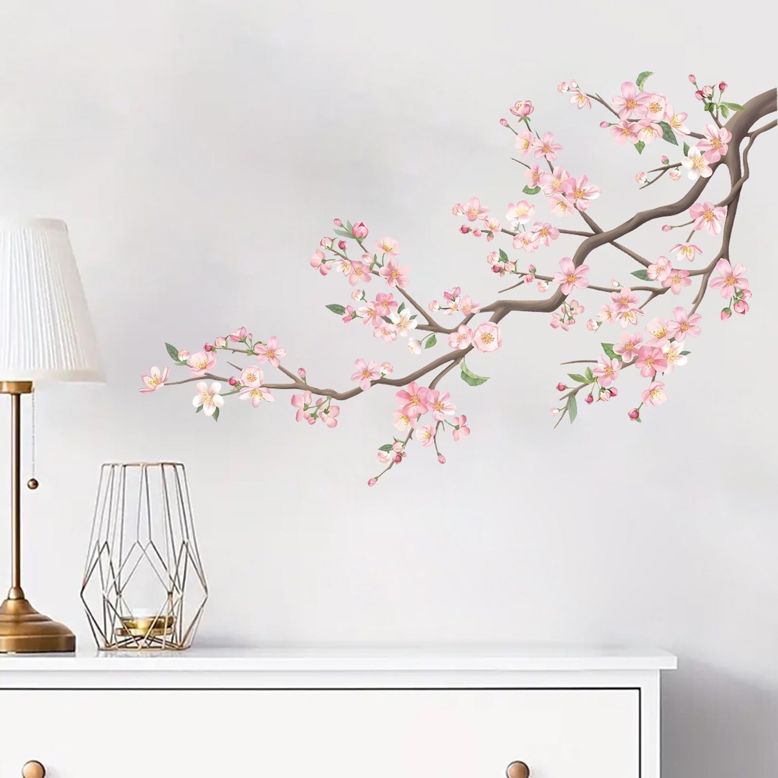 Peach Blossom Branch Wall Sticker PVC Flowers Wall Decal for Nursery Kitchen