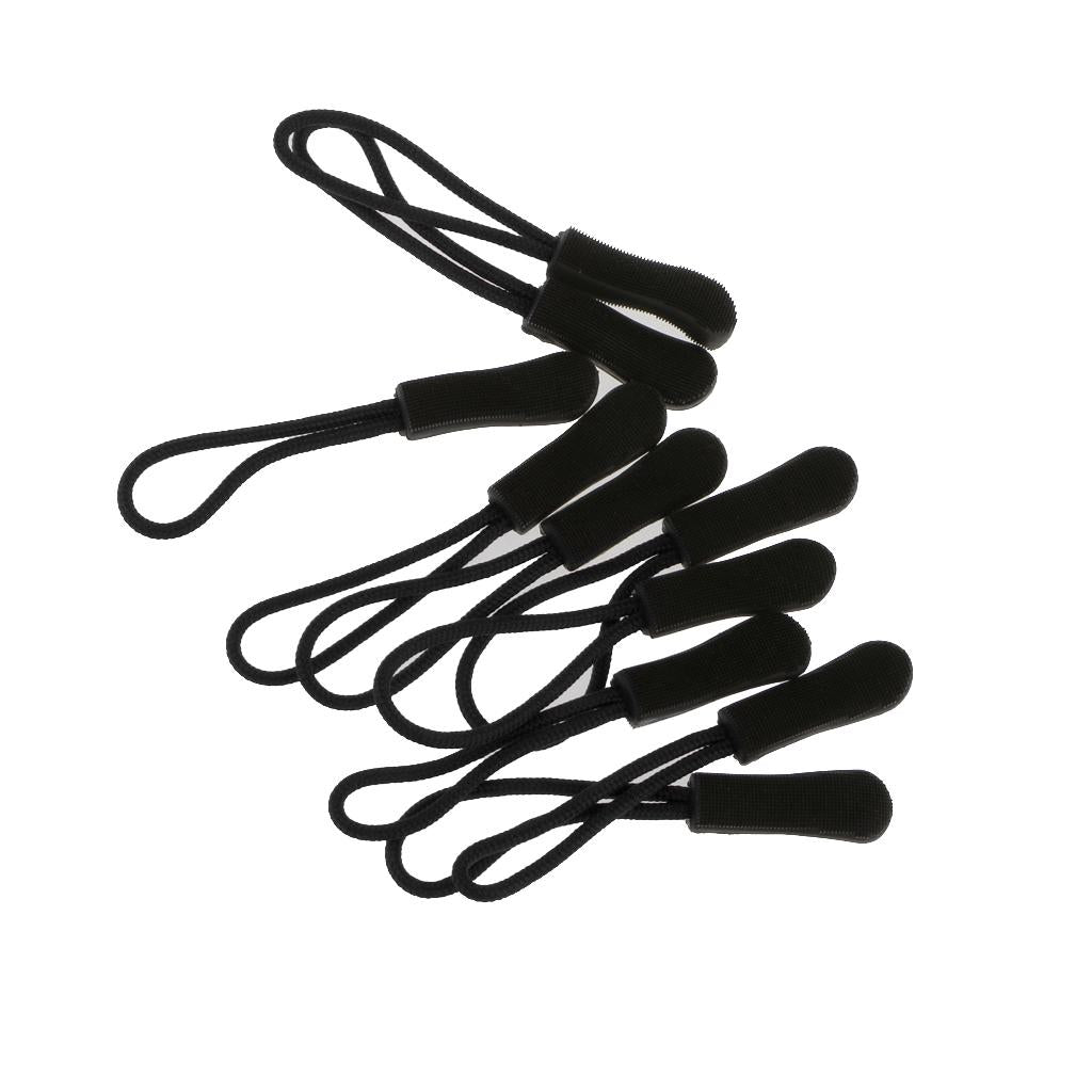 100Pcs Zipper Pulls Replacement Zip Cord Puller Slider Jacket Backpack Black