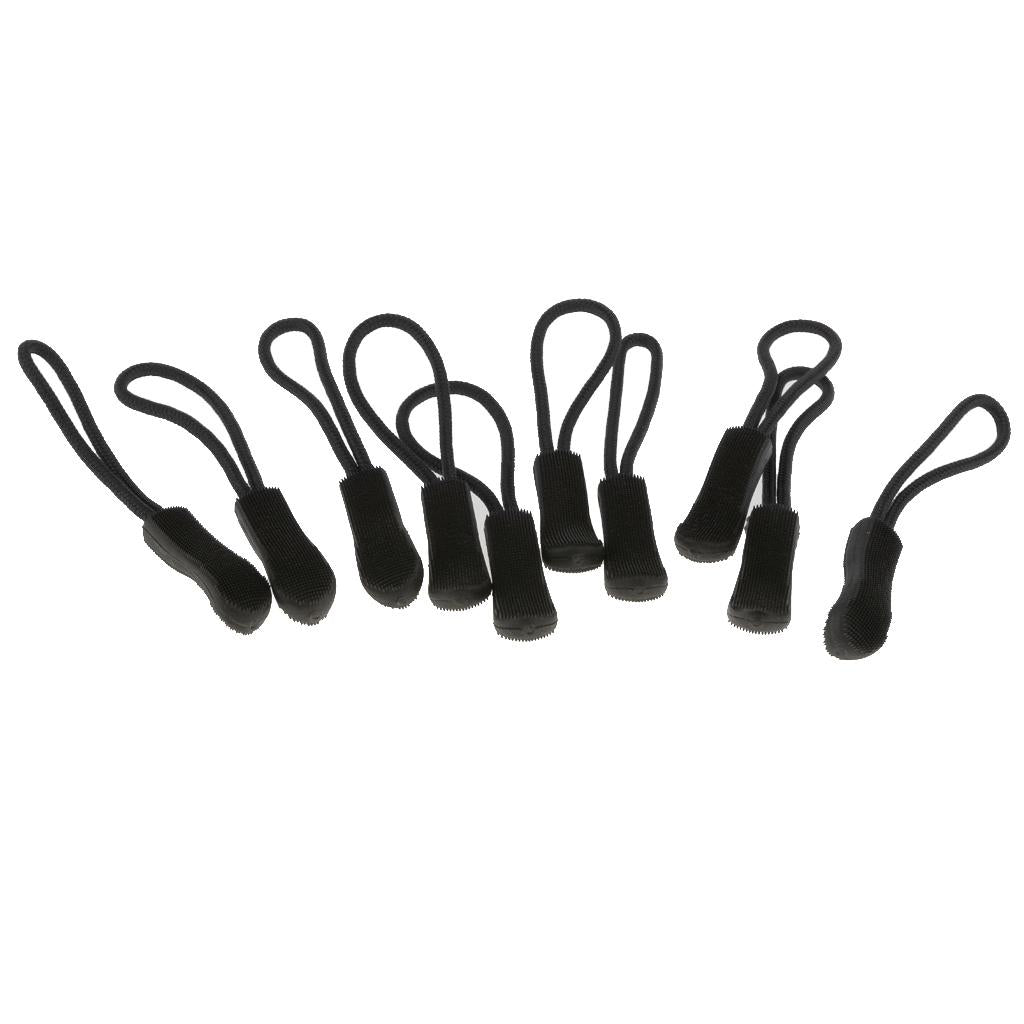 100Pcs Zipper Pulls Replacement Zip Cord Puller Slider Jacket Backpack Black