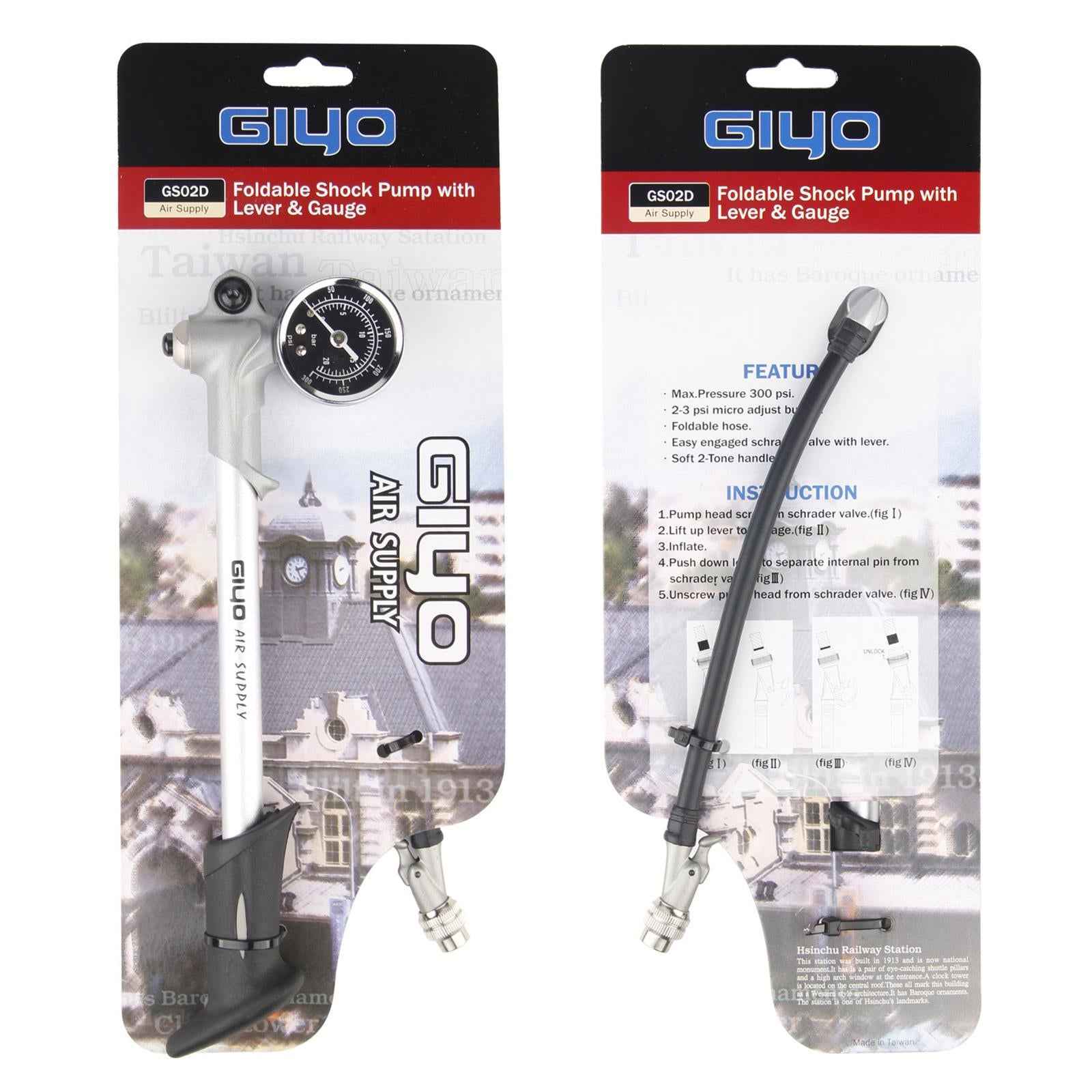 High Pressure 300psi Bike Compact Suspension Fork Rear Air Shock Pump Silver