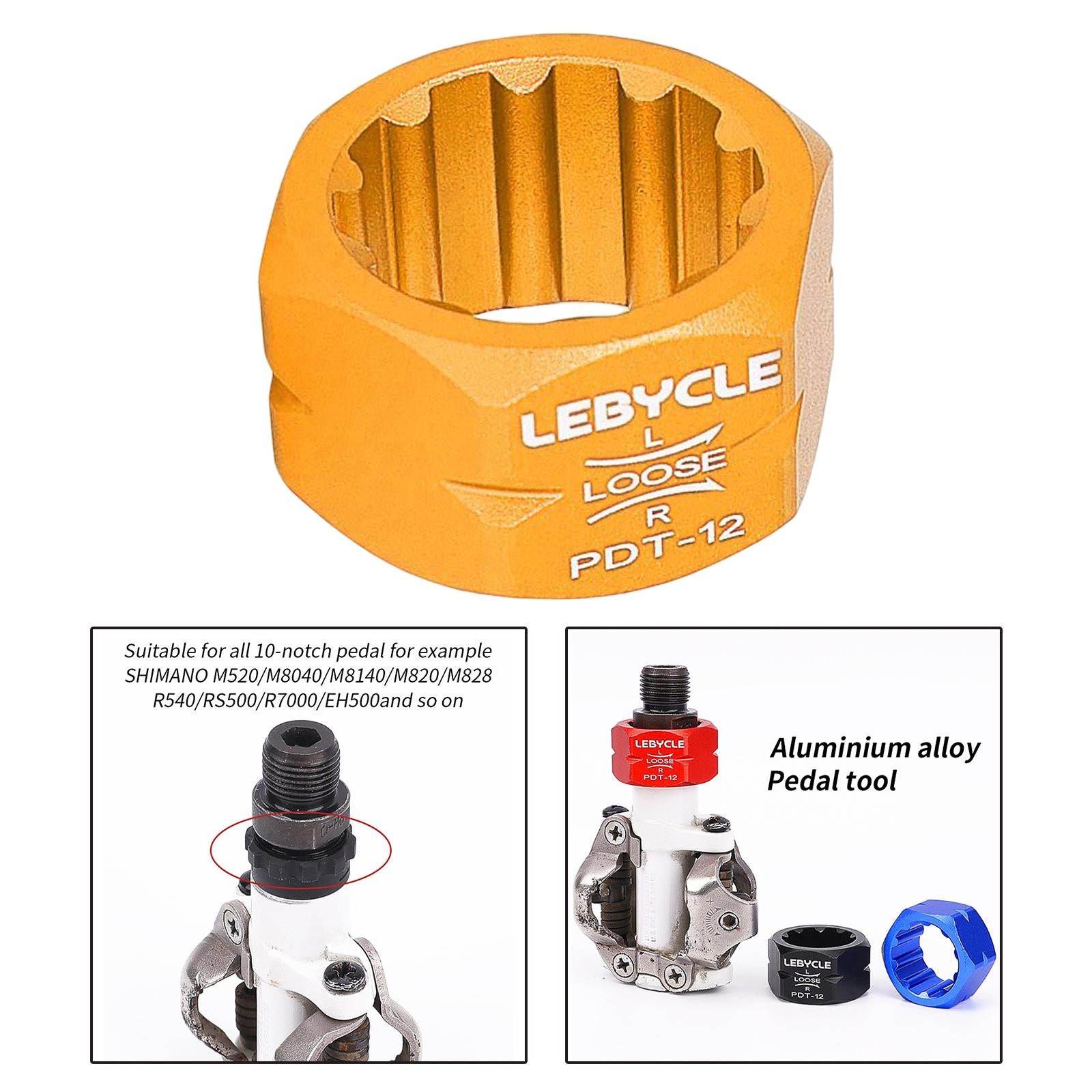 4xBike Pedal Repair Tool Accessories Axle Spindle Removal for Bike MTB golden