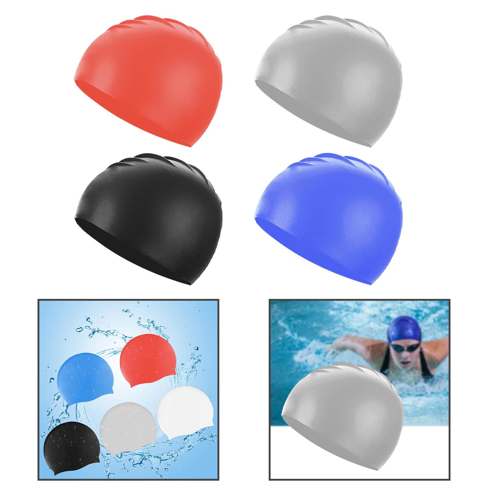 2xSilicone Swim Caps Pool Swim Nonslip Swimming Caps for Youth Unisex Training Red