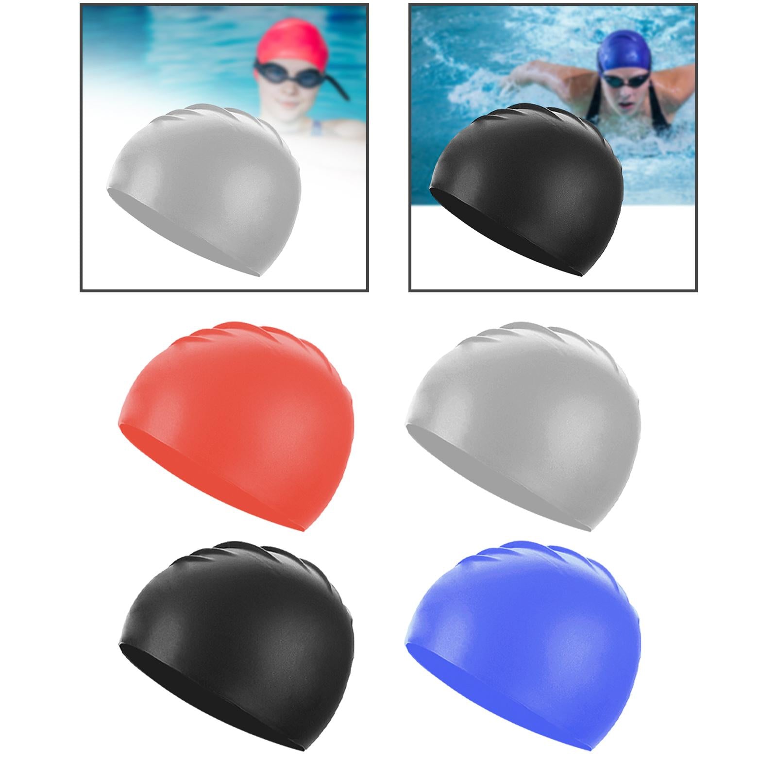 4xSilicone Swim Caps Pool Swim Nonslip Swimming Caps for Youth Unisex Training Red