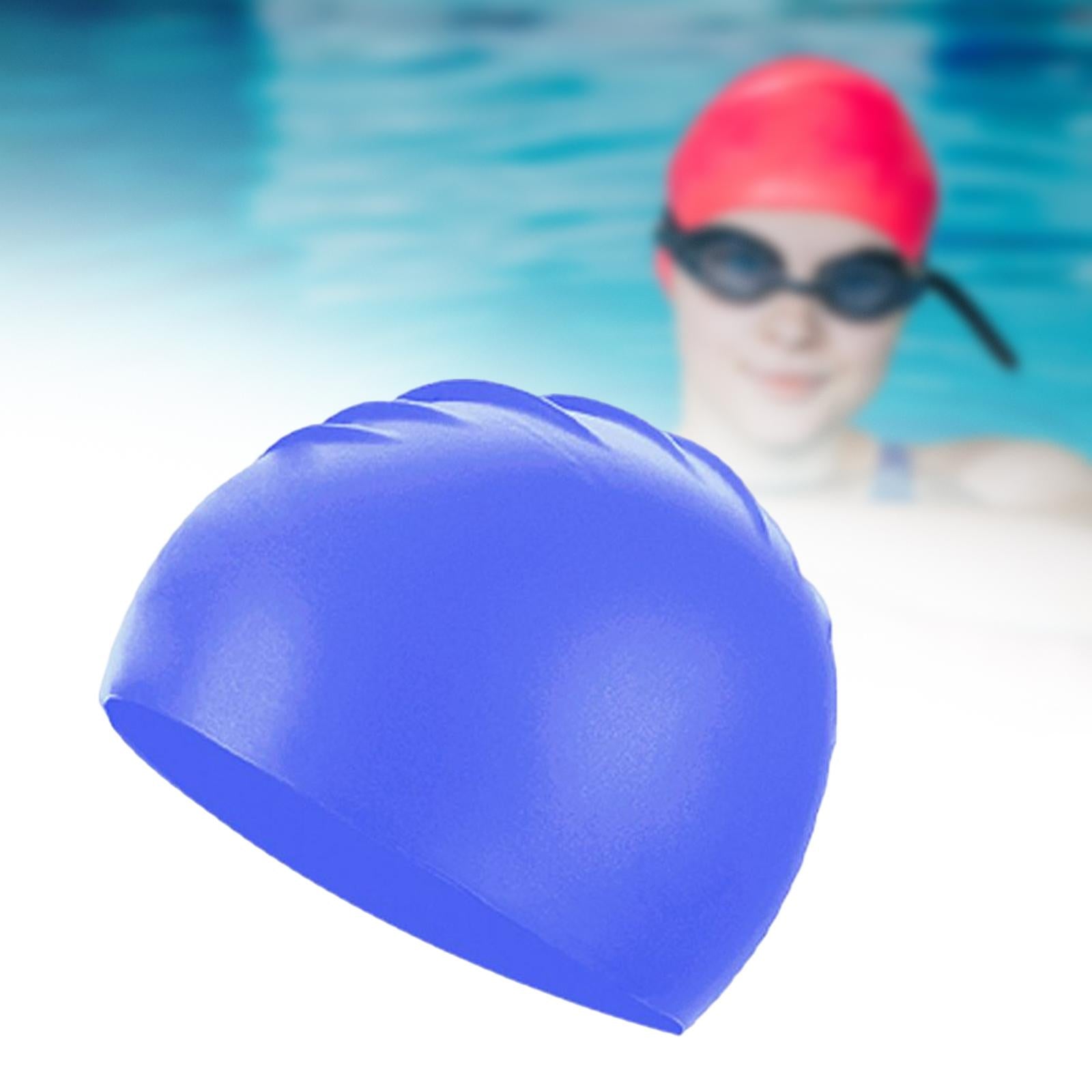 2xSilicone Swim Caps Pool Swim Nonslip Swimming Caps for Youth Unisex Training Deep Blue