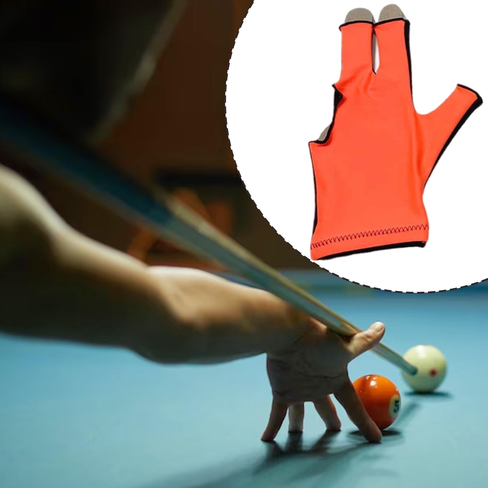 4xSnooker Open Pool Cue Glove Mitts Snooker Cue Glove 3 Fingers Billiard Glove Black Orange