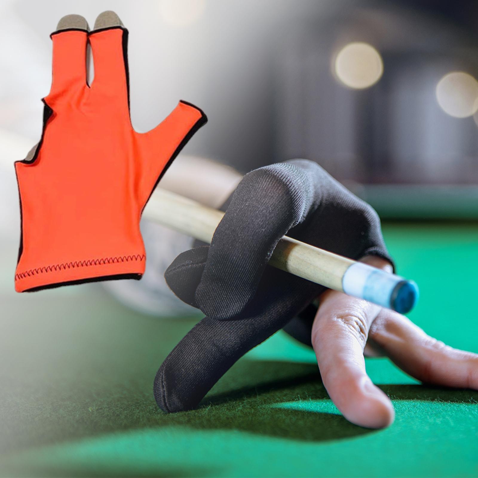 2xSnooker Open Pool Cue Glove Mitts Snooker Cue Glove 3 Fingers Billiard Glove Black Orange
